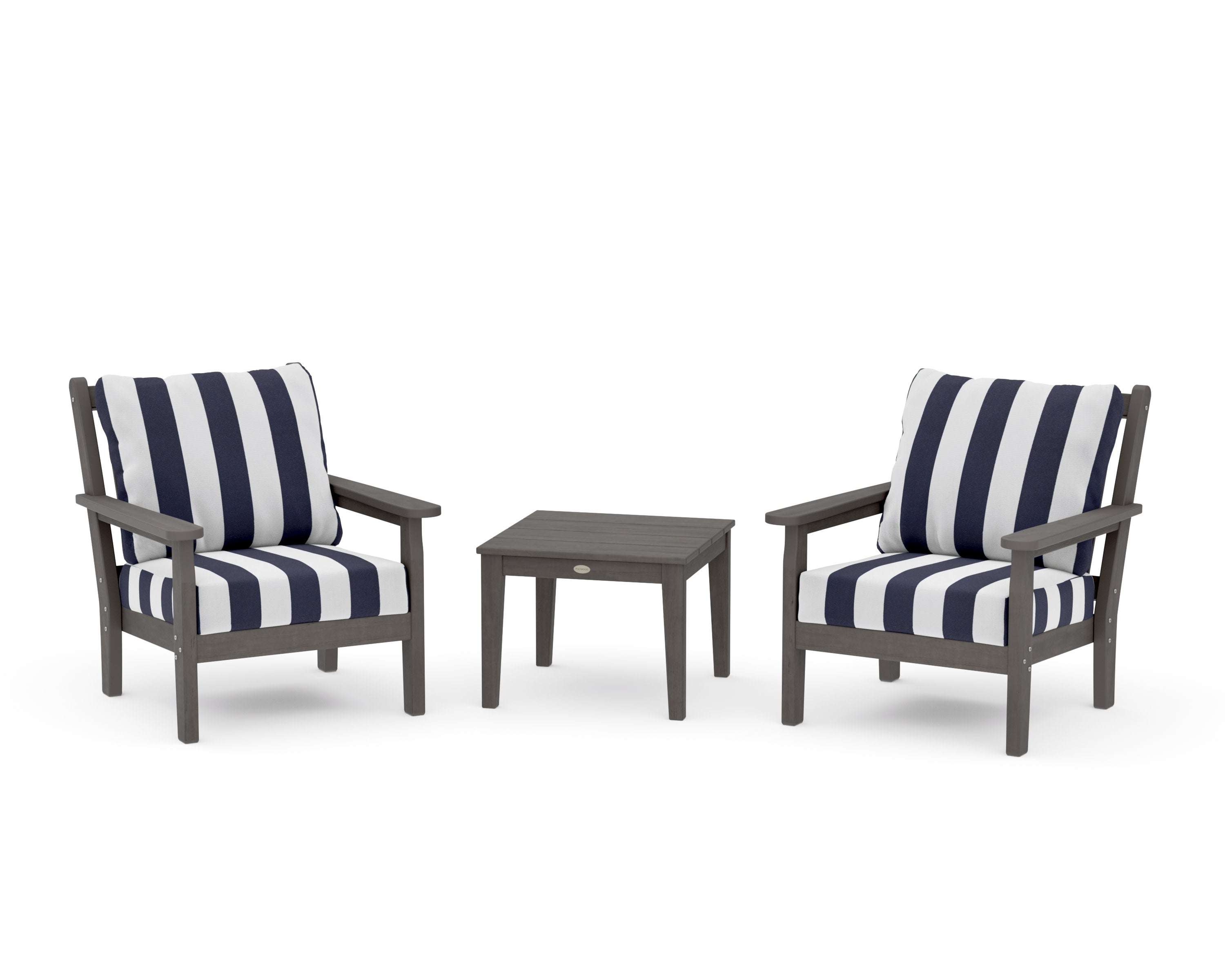Chippendale 3-Piece Deep Seating Set in Driftwood / Cabana Stripe Navy