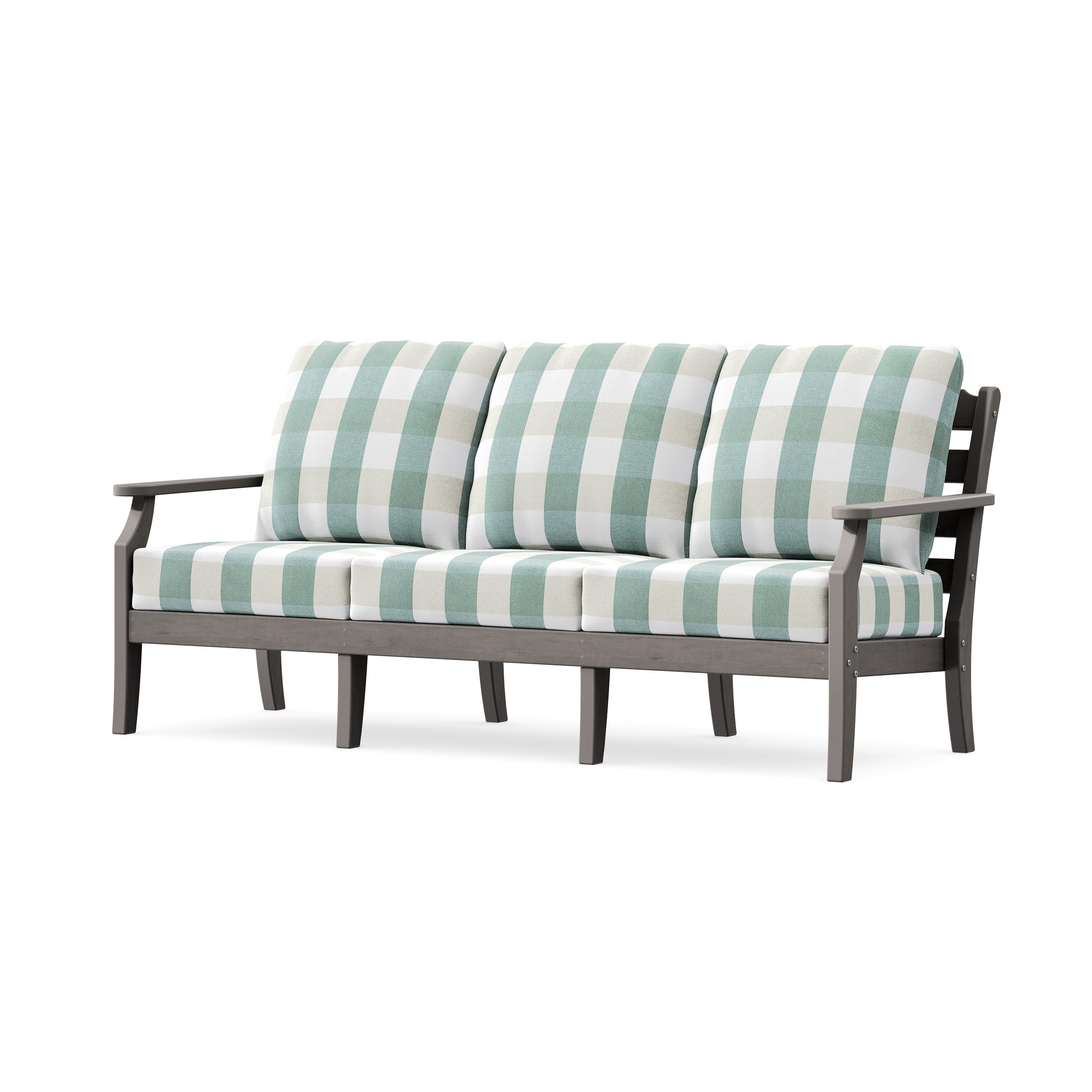 Savannah Deep Seating Sofa in Driftwood / Buffalo Plaid Glacier Spa