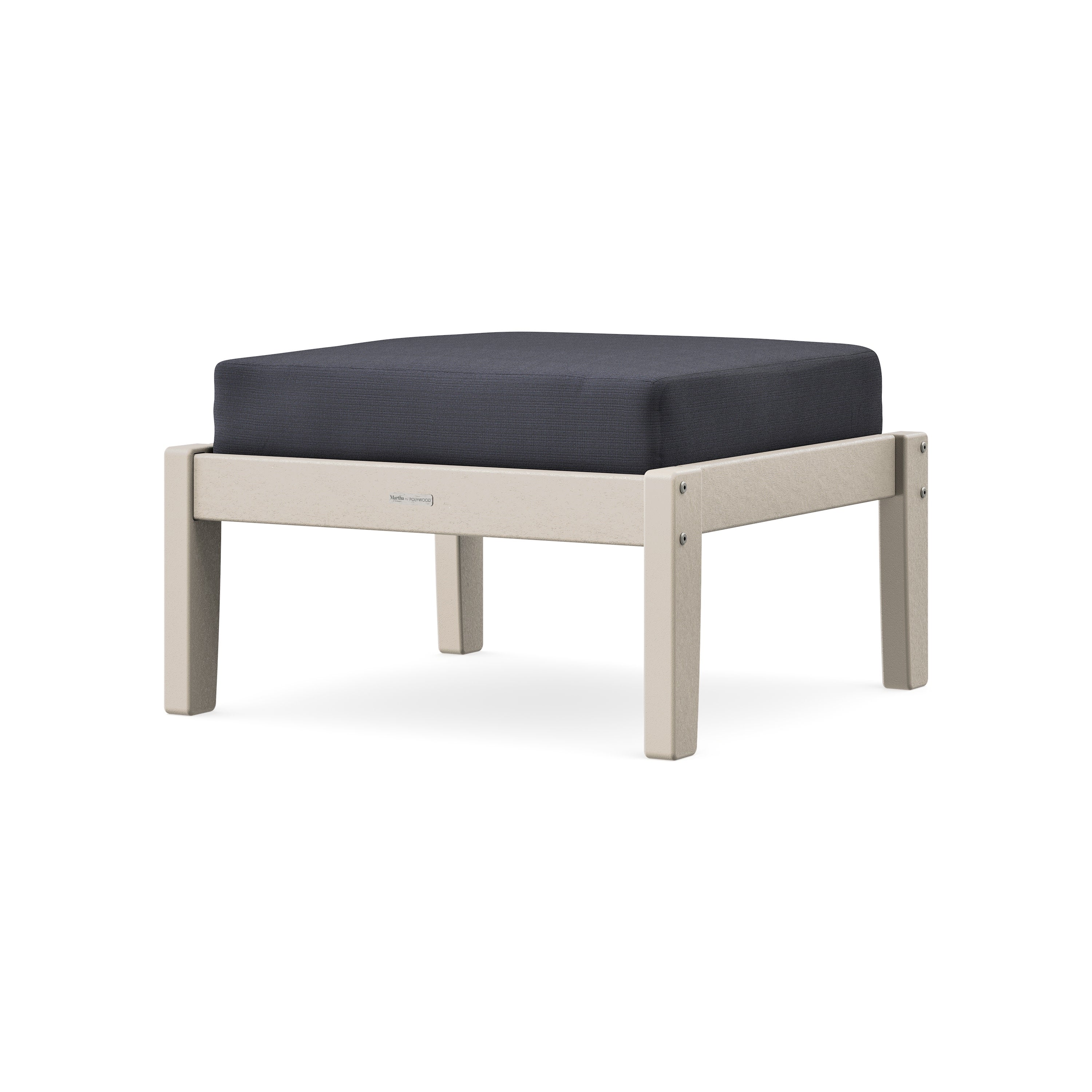Chinoiserie Deep Seating Ottoman in Sand / Midnight Linen