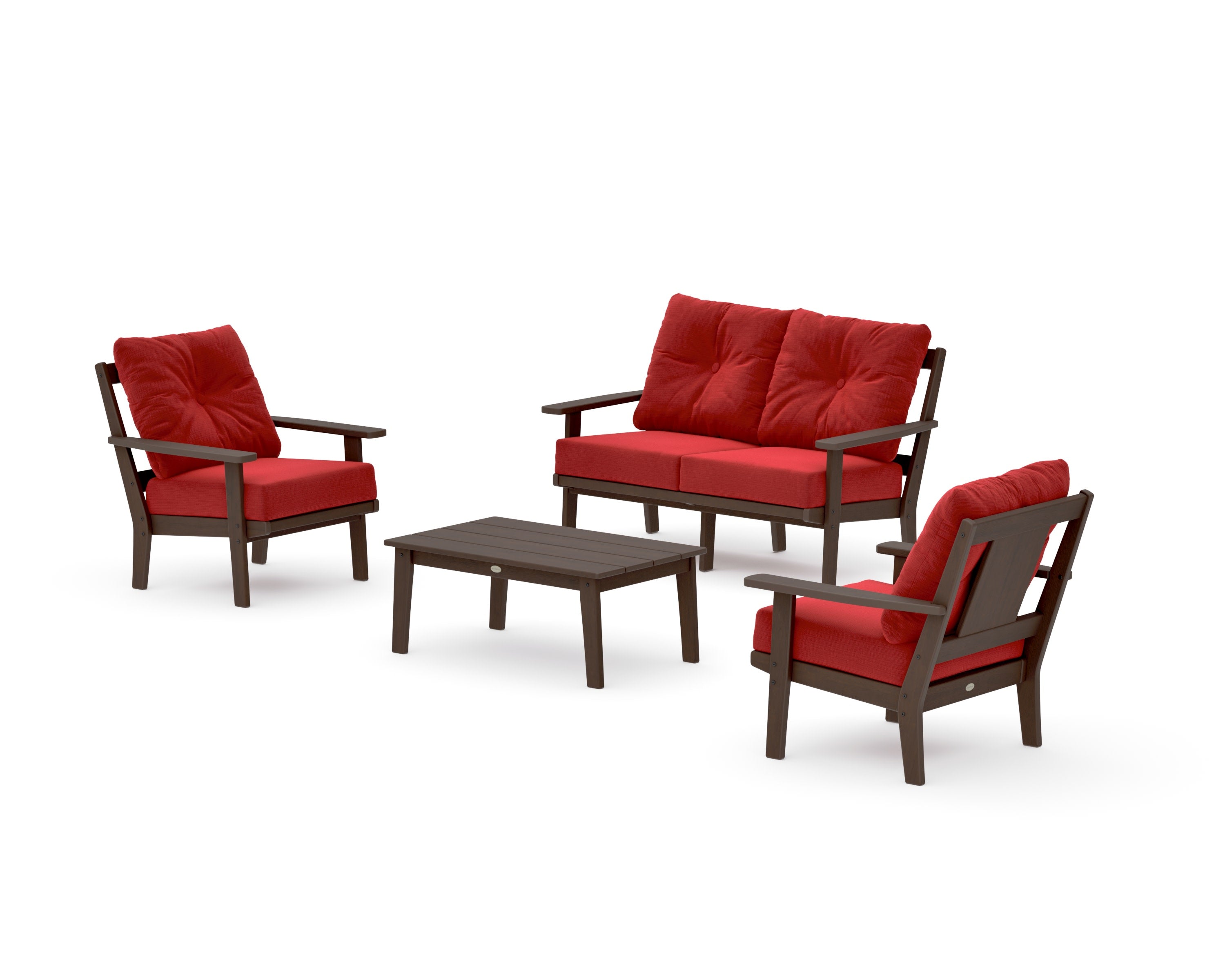 Prairie 4-Piece Deep Seating Set with Loveseat in Kona / Crimson Linen