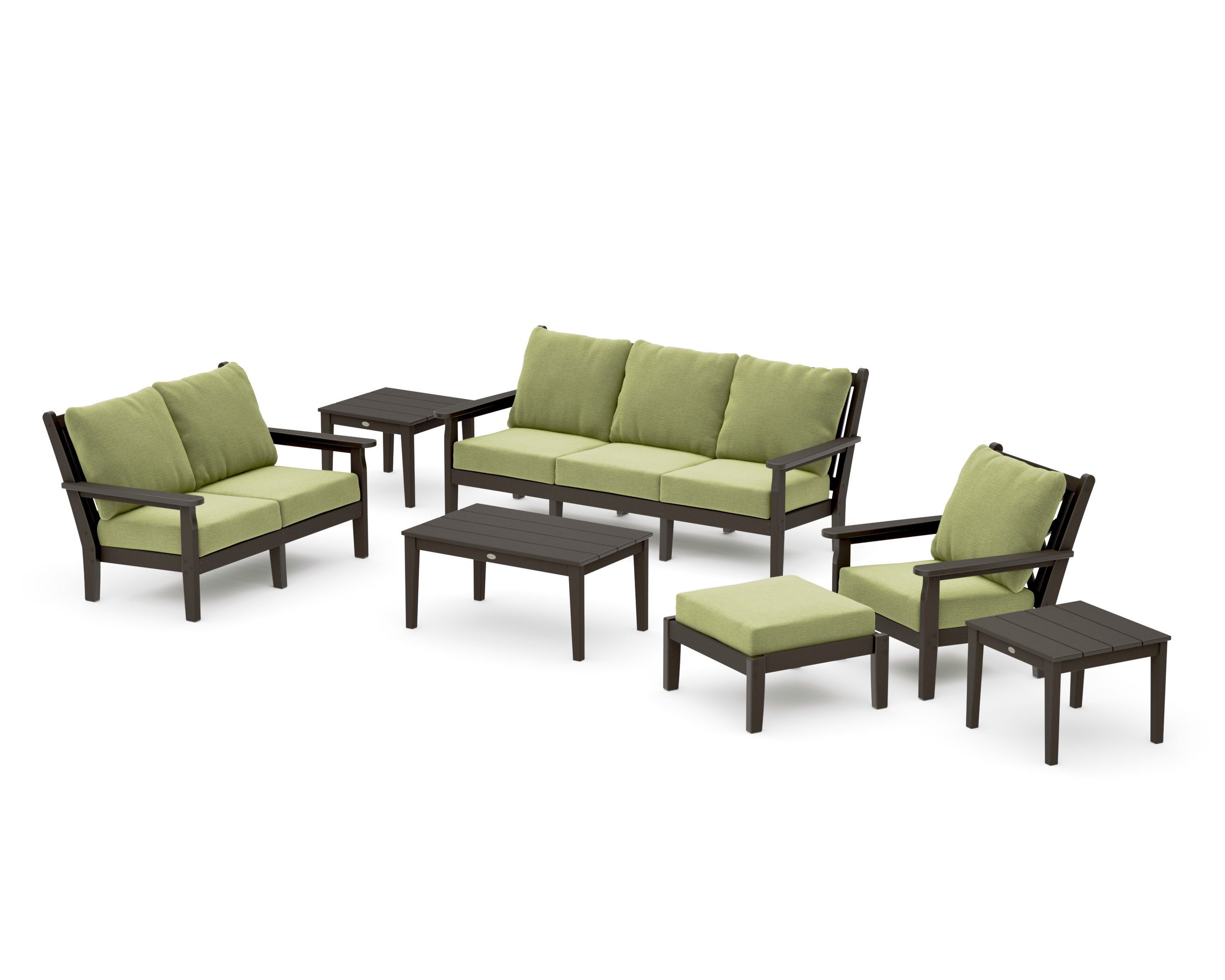 Chippendale 7-Piece Deep Seating Set in Vintage Coffee / Chartreuse Boucle