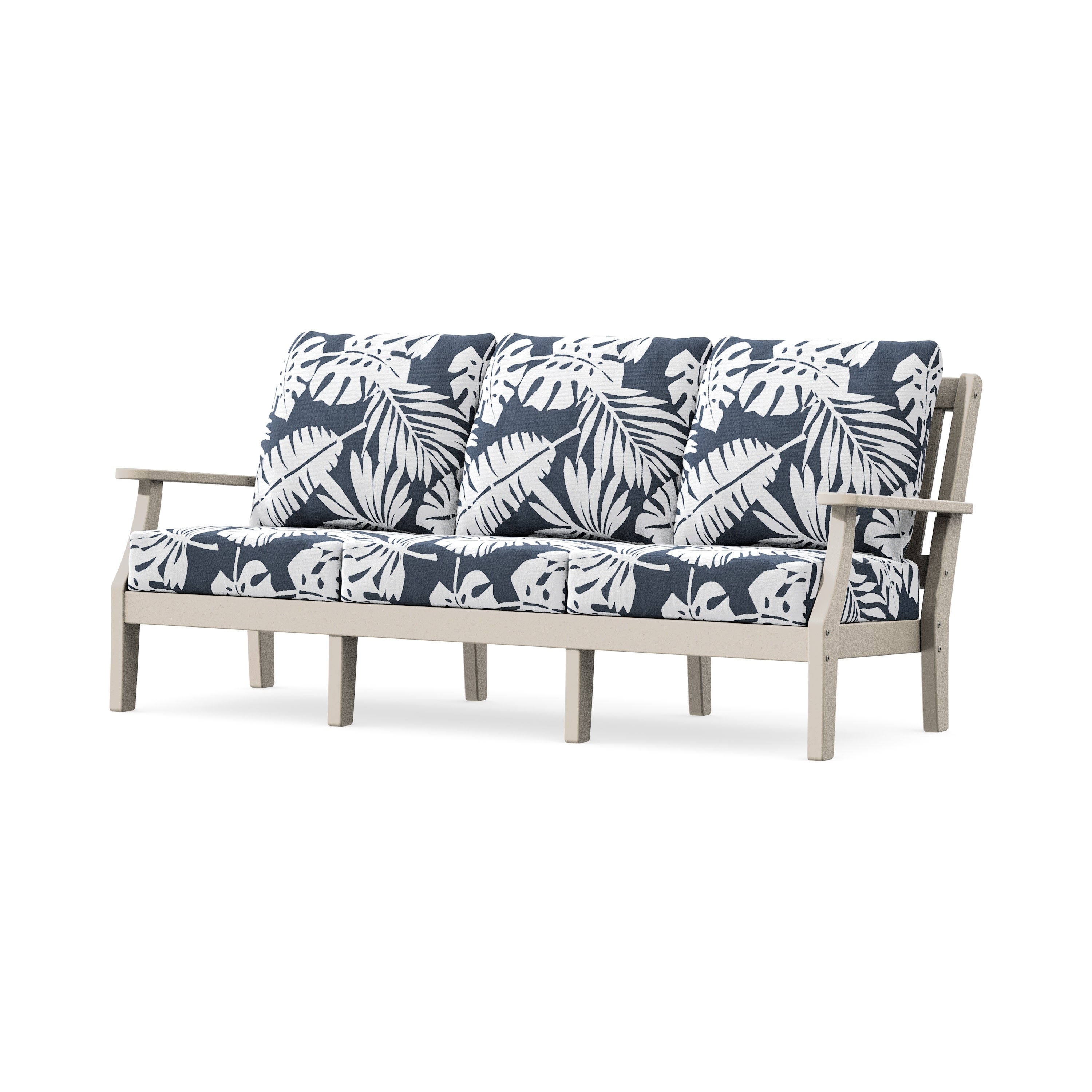 Chinoiserie Deep Seating Sofa in Sand / Leaf Marine Indigo
