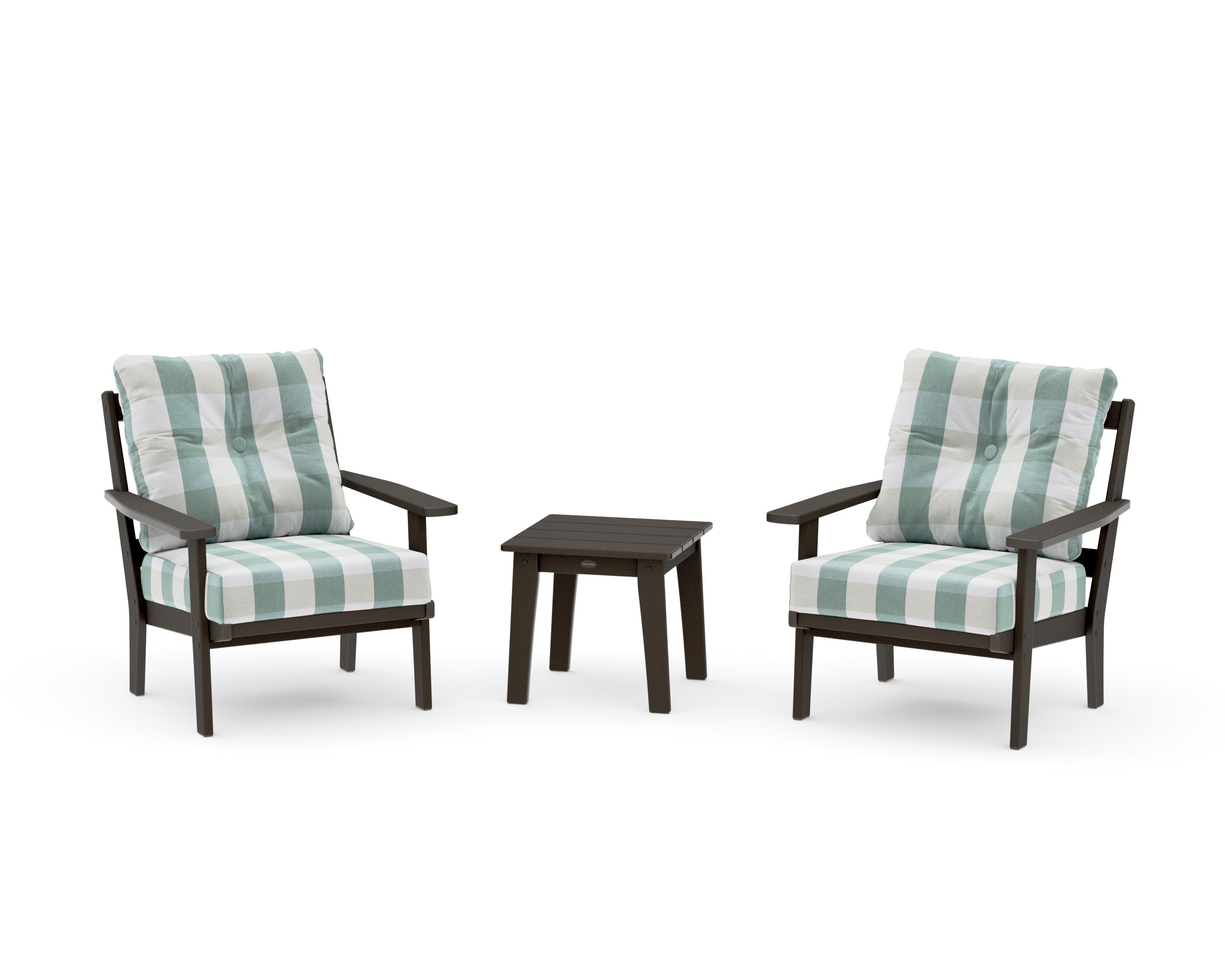 Oxford 3-Piece Deep Seating Set in Vintage Coffee / Buffalo Plaid Glacier Spa