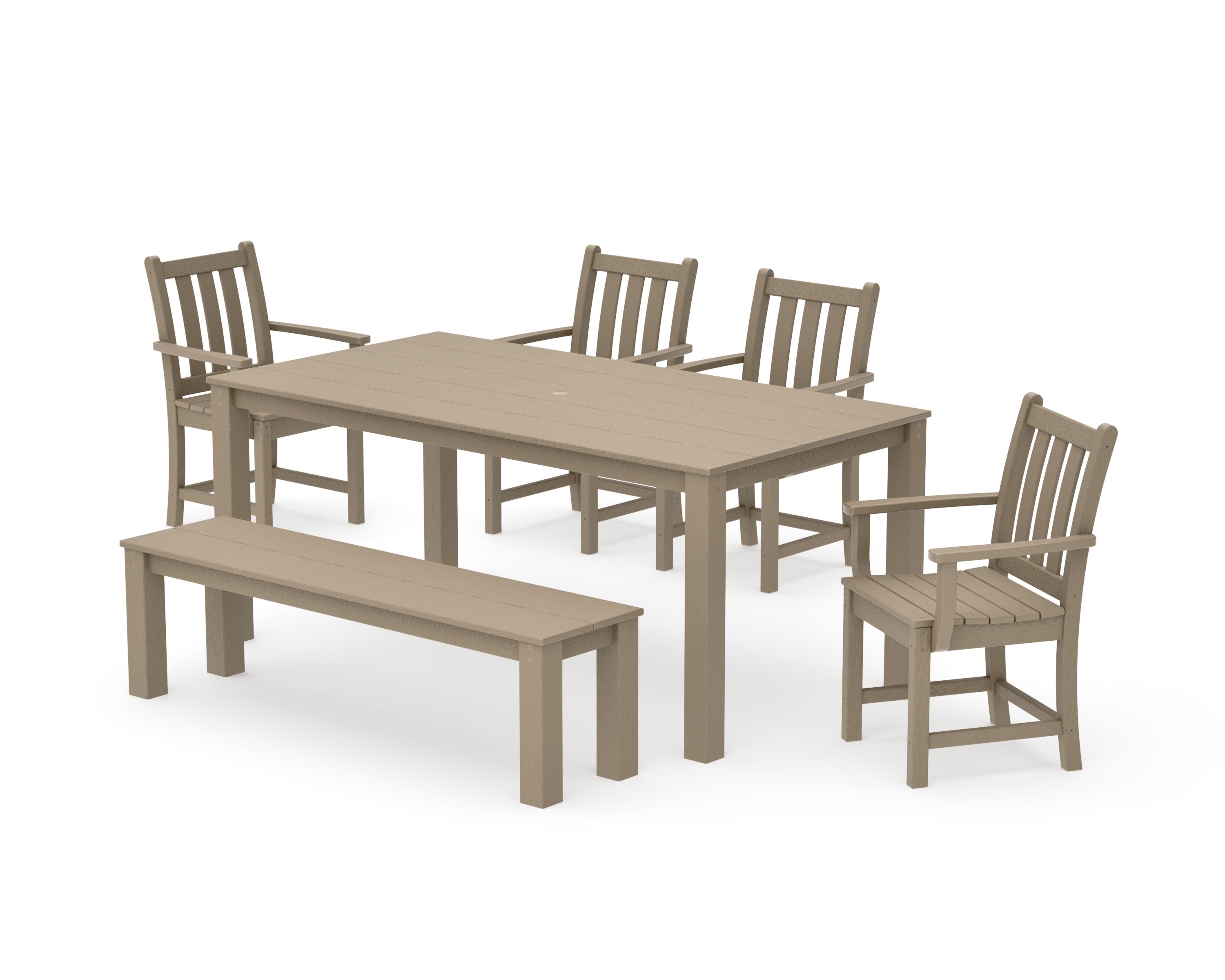 Traditional Garden 6-Piece Parsons Dining Set with Bench in Vintage Sahara