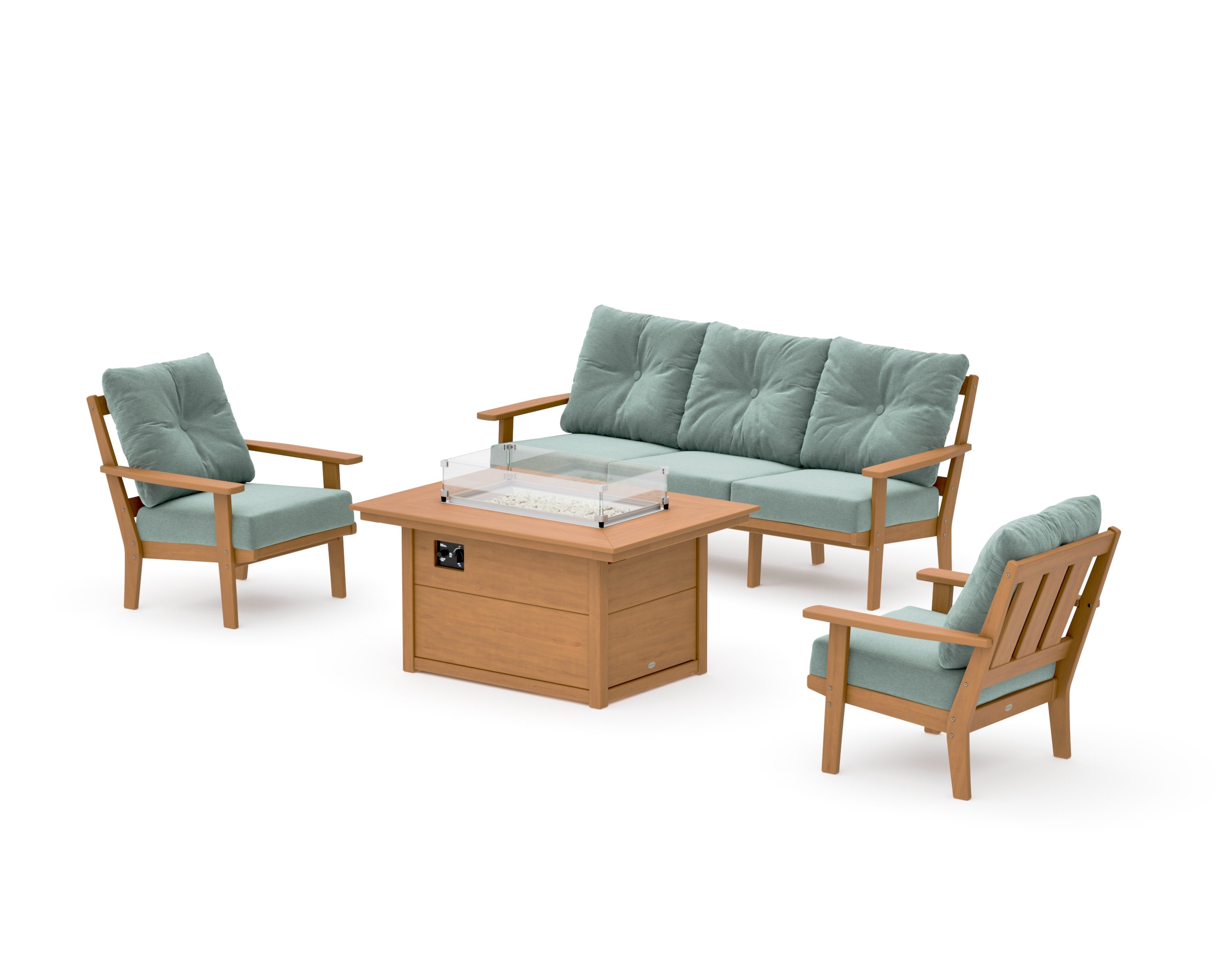 Oxford Deep Seating Fire Pit Table Set in Natural / Glacier Spa
