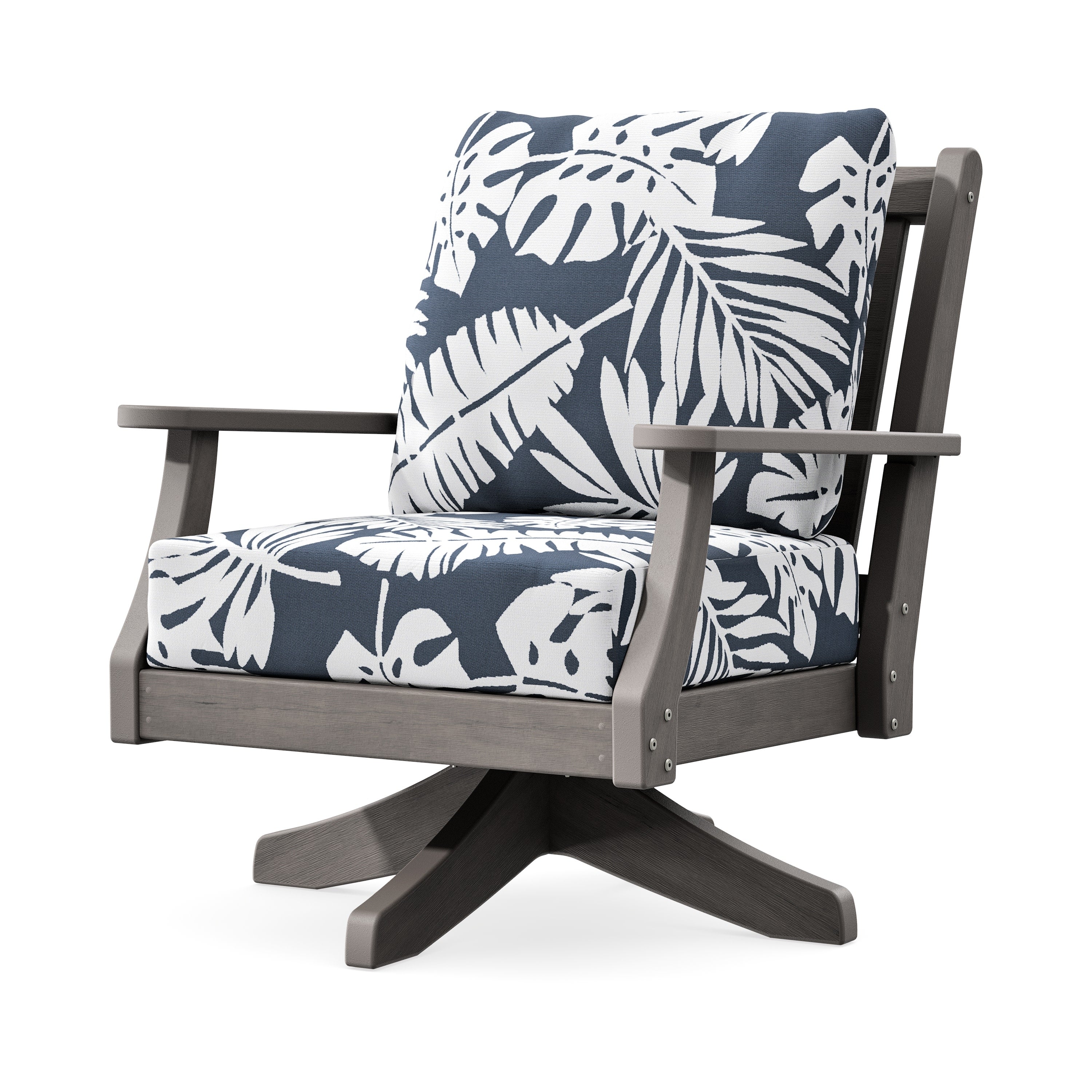 Wovendale Deep Seating Swivel Chair in Driftwood / Leaf Marine Indigo