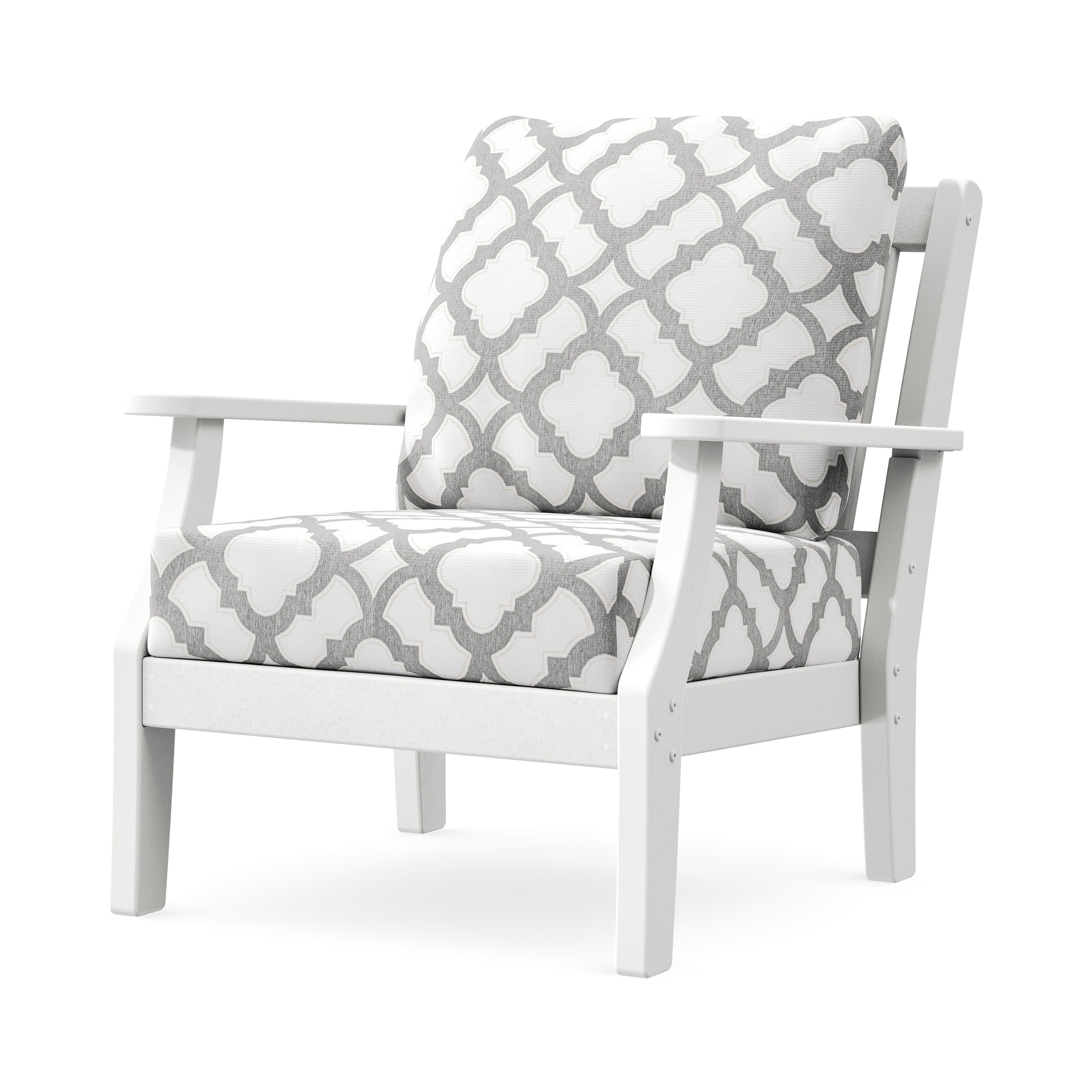 Chinoiserie Deep Seating Chair in White / Trellis Grey Mist