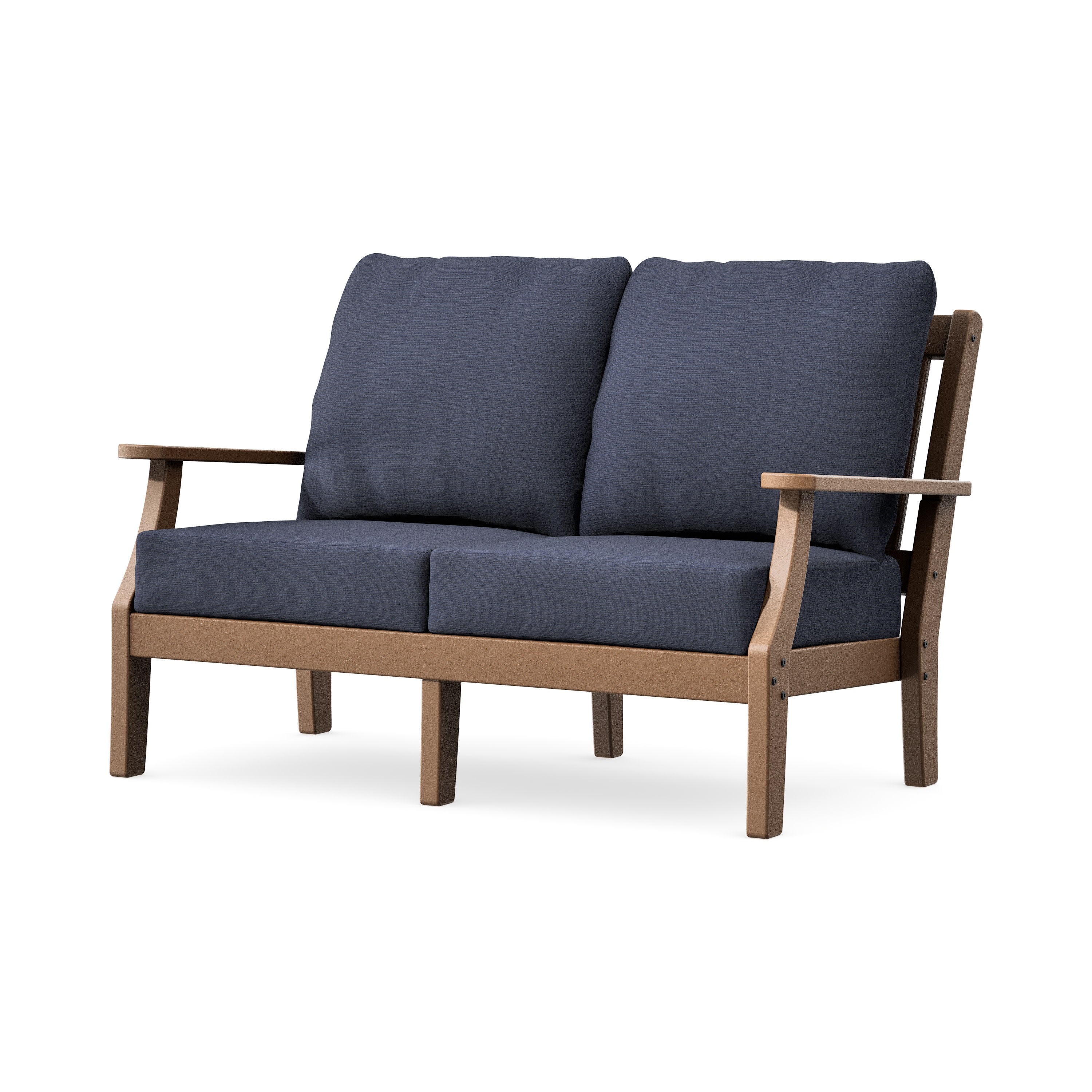 Chinoiserie Deep Seating Loveseat in Teak / Navy Linen