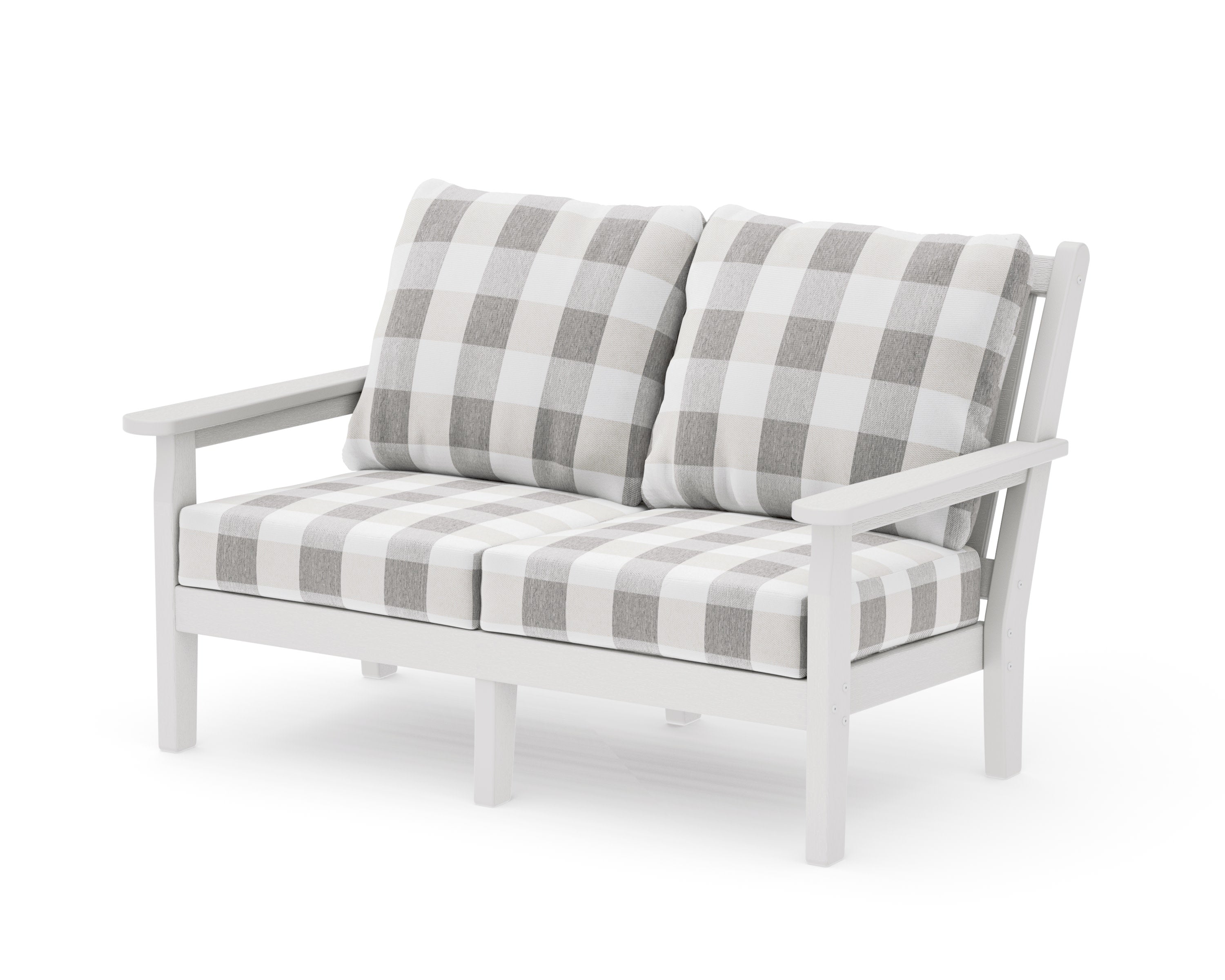 Chippendale Deep Seating Loveseat in Vintage White / Buffalo Plaid Grey Mist