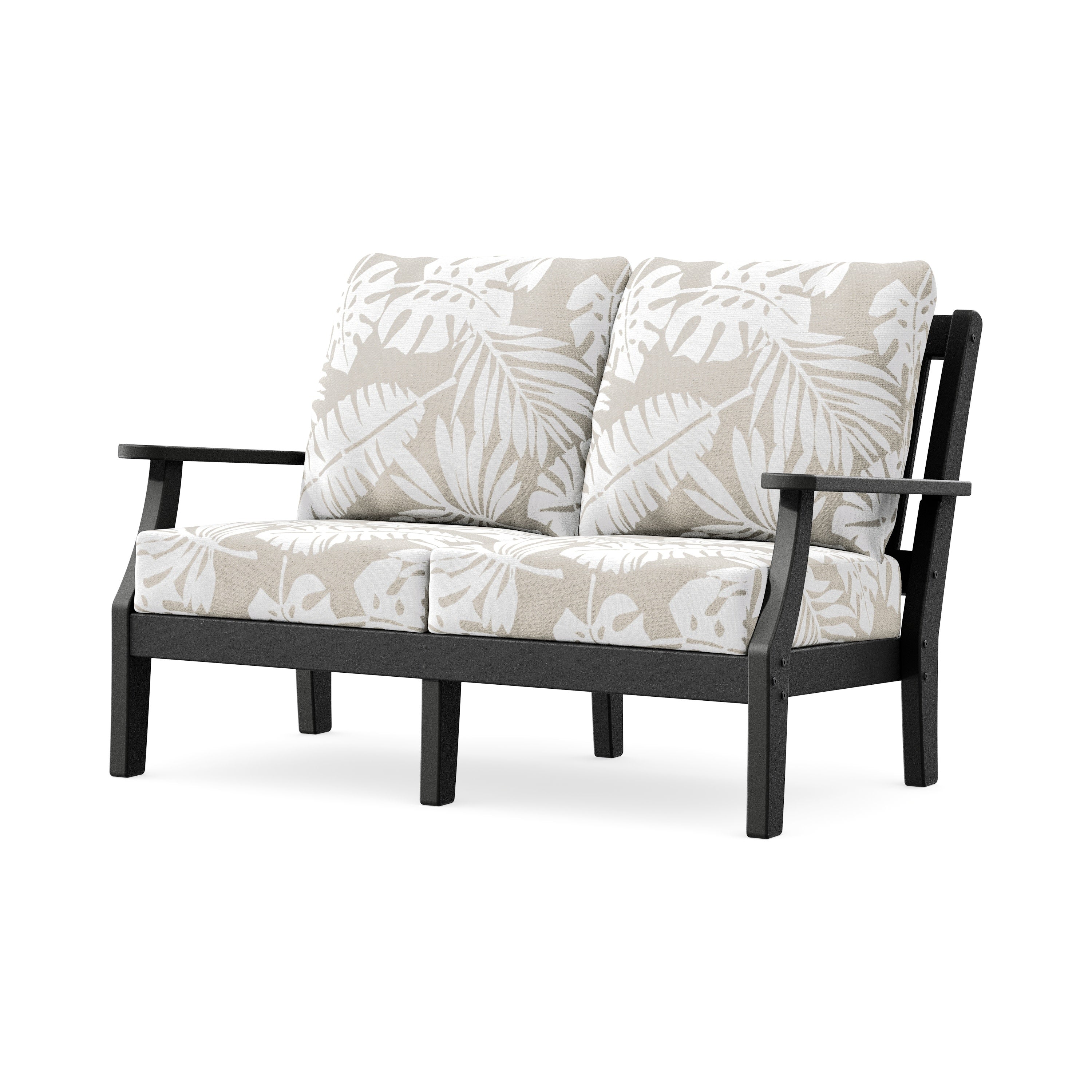 Chinoiserie Deep Seating Loveseat in Black / Leaf Dune Burlap