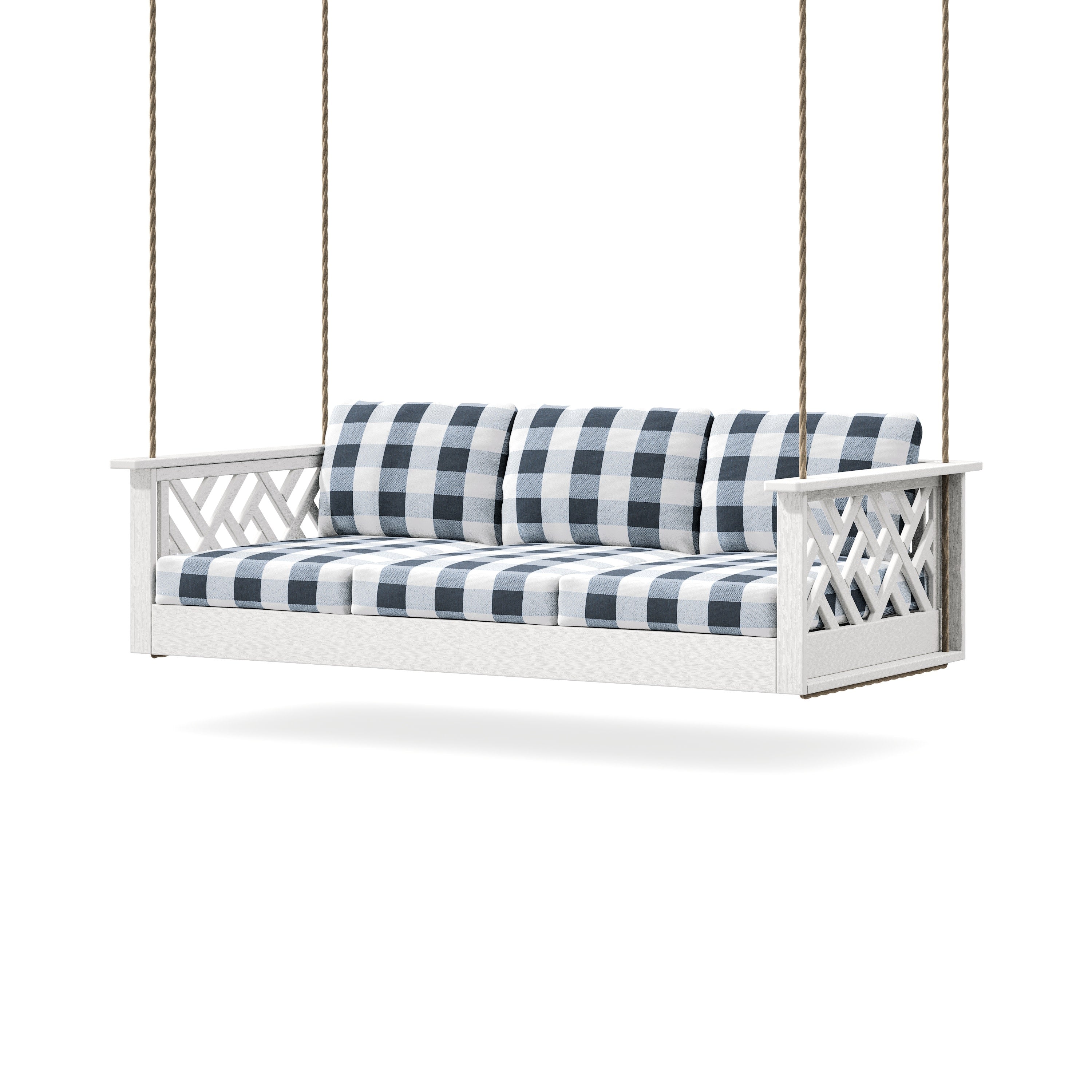 Chippendale Daybed Swing in Vintage White / Buffalo Plaid Marine Indigo