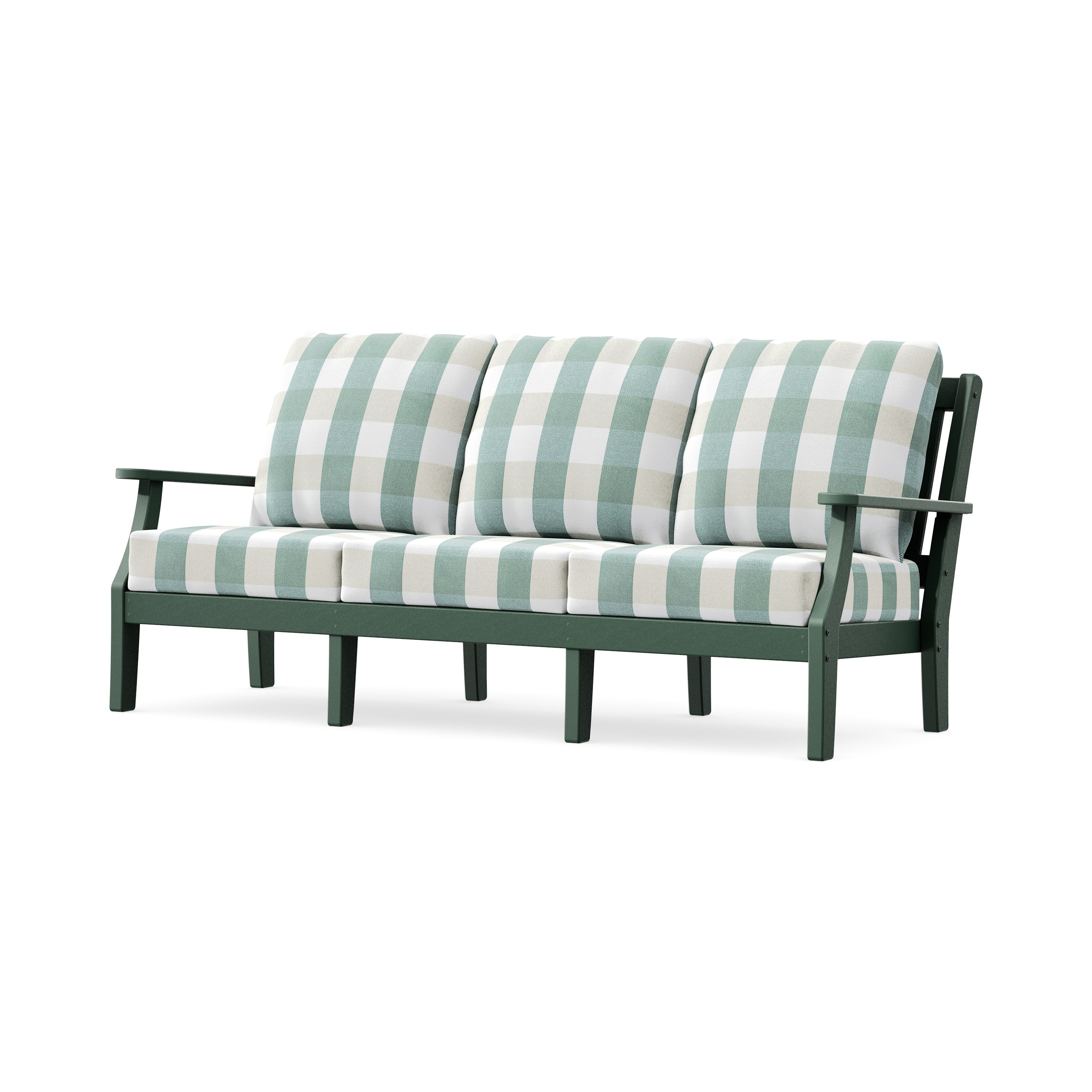 Chinoiserie Deep Seating Sofa in Green / Buffalo Plaid Glacier Spa