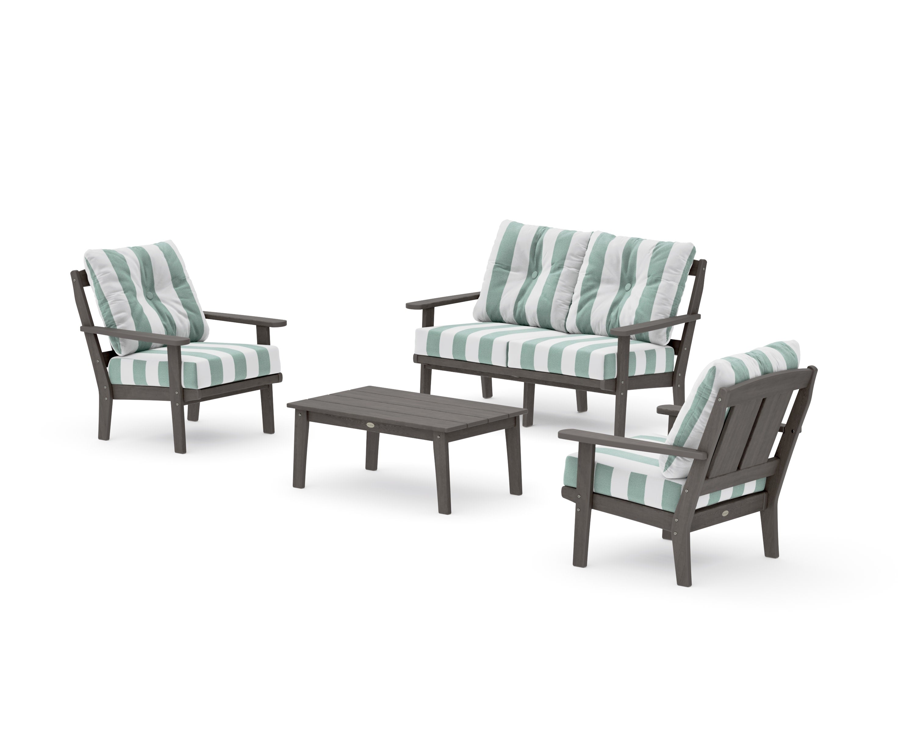 Mission 4-Piece Deep Seating Set with Loveseat in Driftwood / Cabana Stripe Glacier Spa