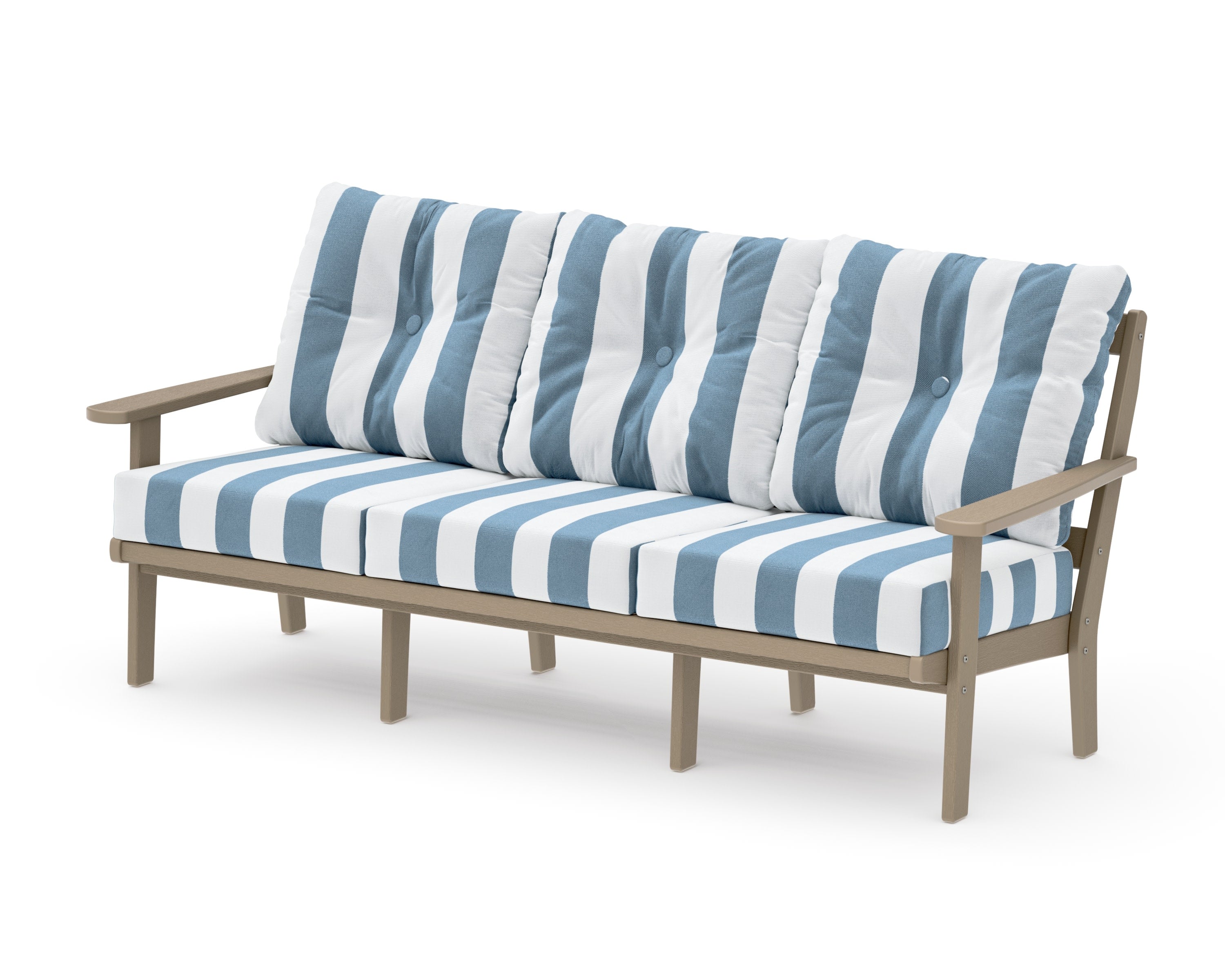 Mission Deep Seating Sofa in Vintage Sahara / Cabana Stripe Sky Blue