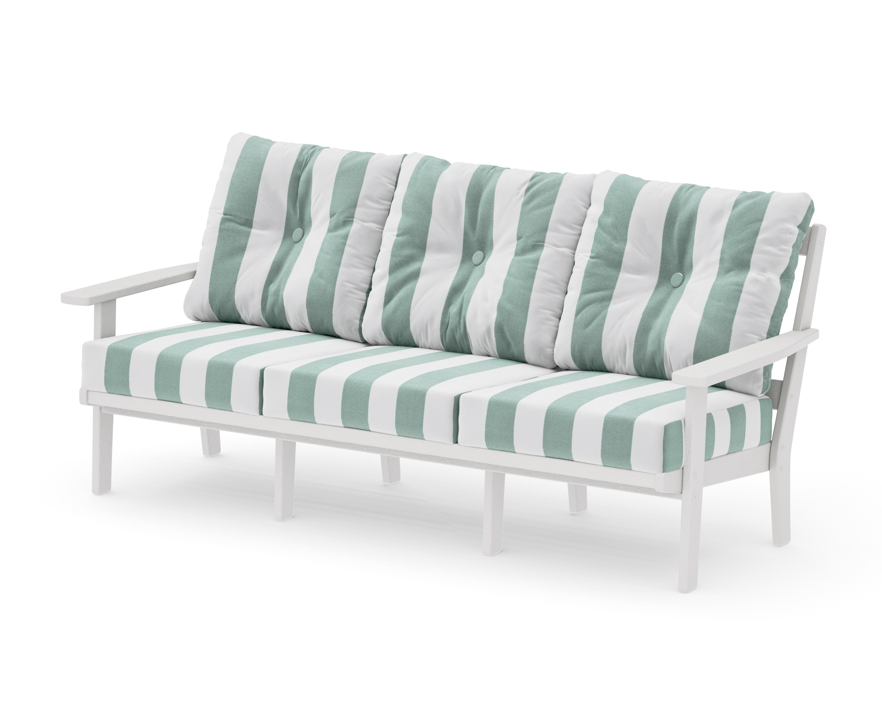 Oxford Deep Seating Sofa in Vintage White / Cabana Stripe Glacier Spa