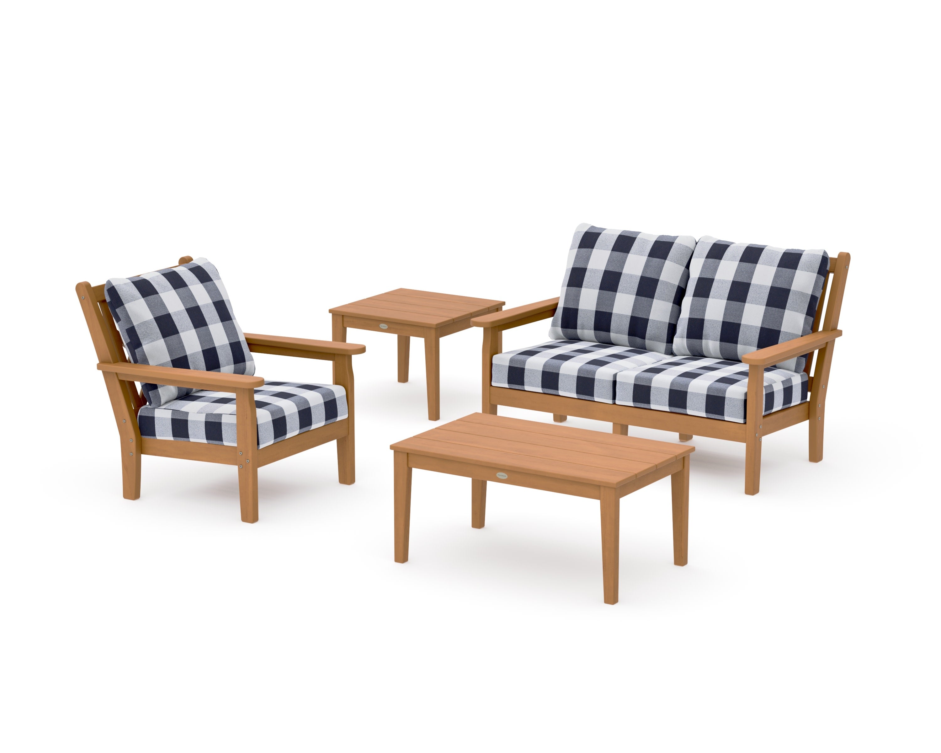Chippendale 4-Piece Deep Seating Set in Natural / Buffalo Plaid Navy