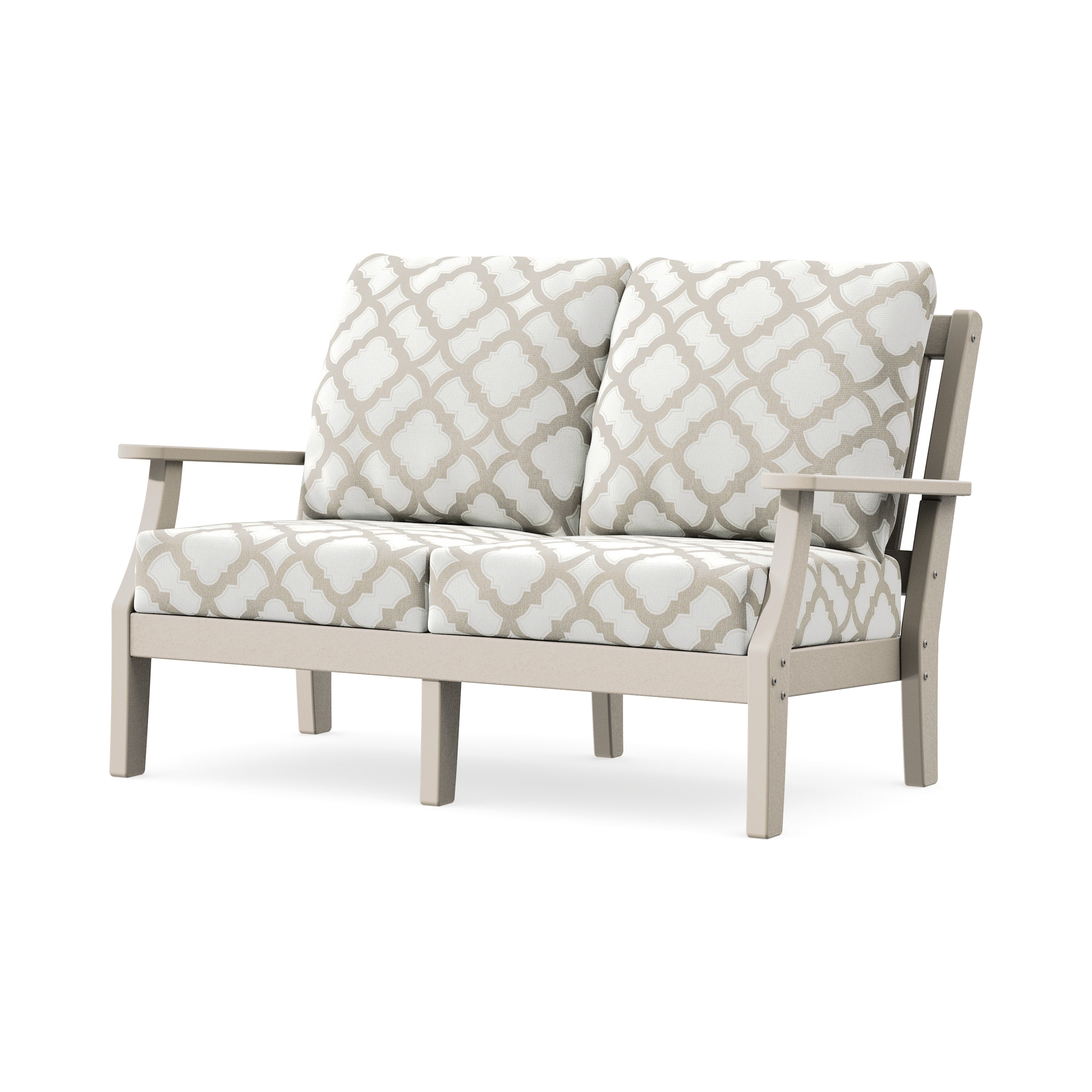 Chinoiserie Deep Seating Loveseat in Sand / Trellis Dune Burlap
