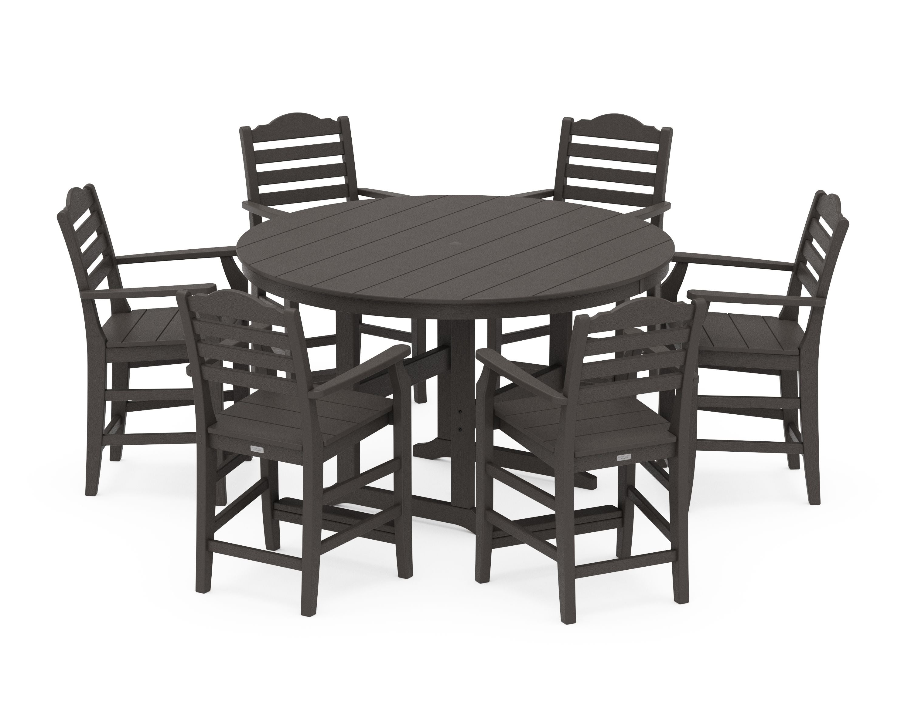 Savannah 7-Piece Arm Chair Round Farmhouse Counter Set in Vintage Coffee