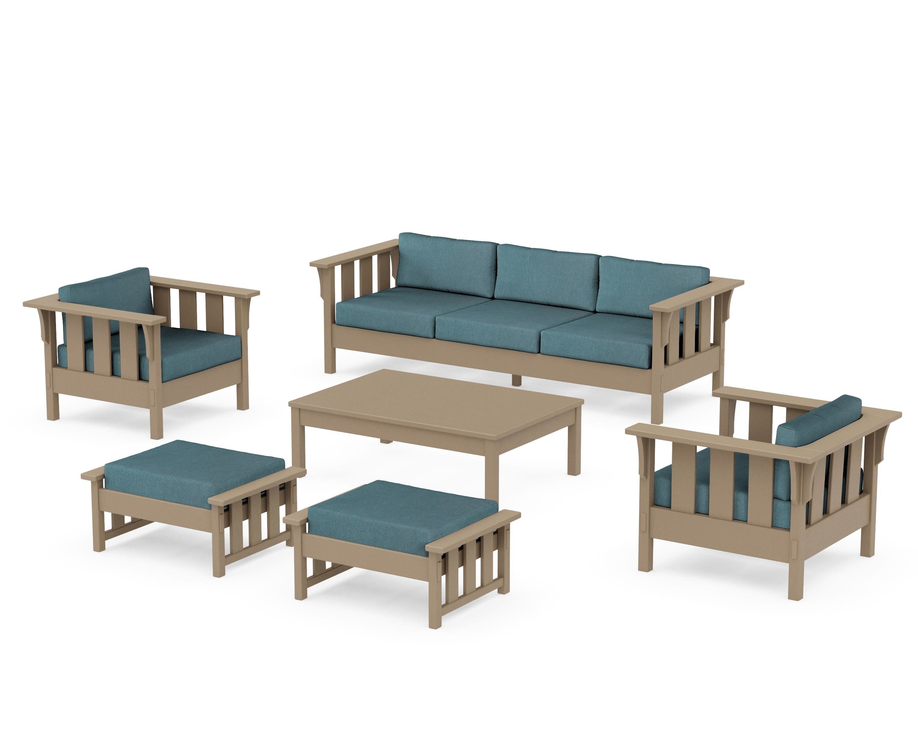 Acadia 6-Piece Lounge Sofa Set in Vintage Sahara / Ocean Teal