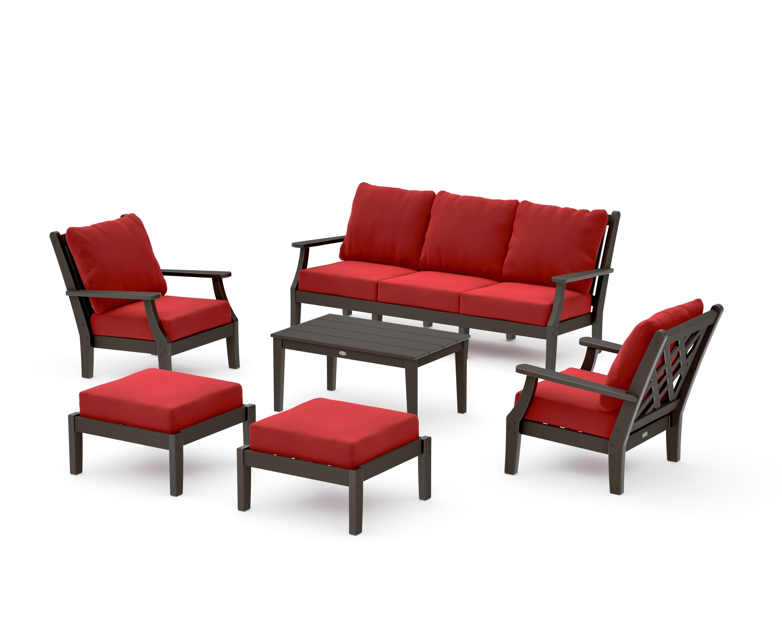 Wovendale 6-Piece Lounge Sofa Set in Vintage Coffee / Crimson Linen
