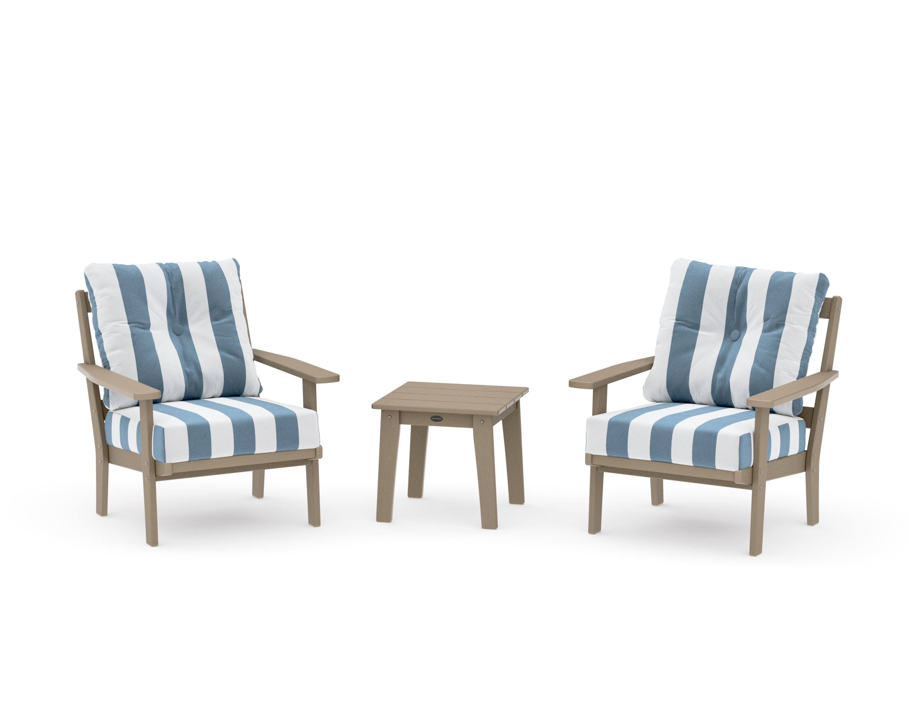 Oxford 3-Piece Deep Seating Set in Vintage Sahara / Cabana Stripe Sky Blue