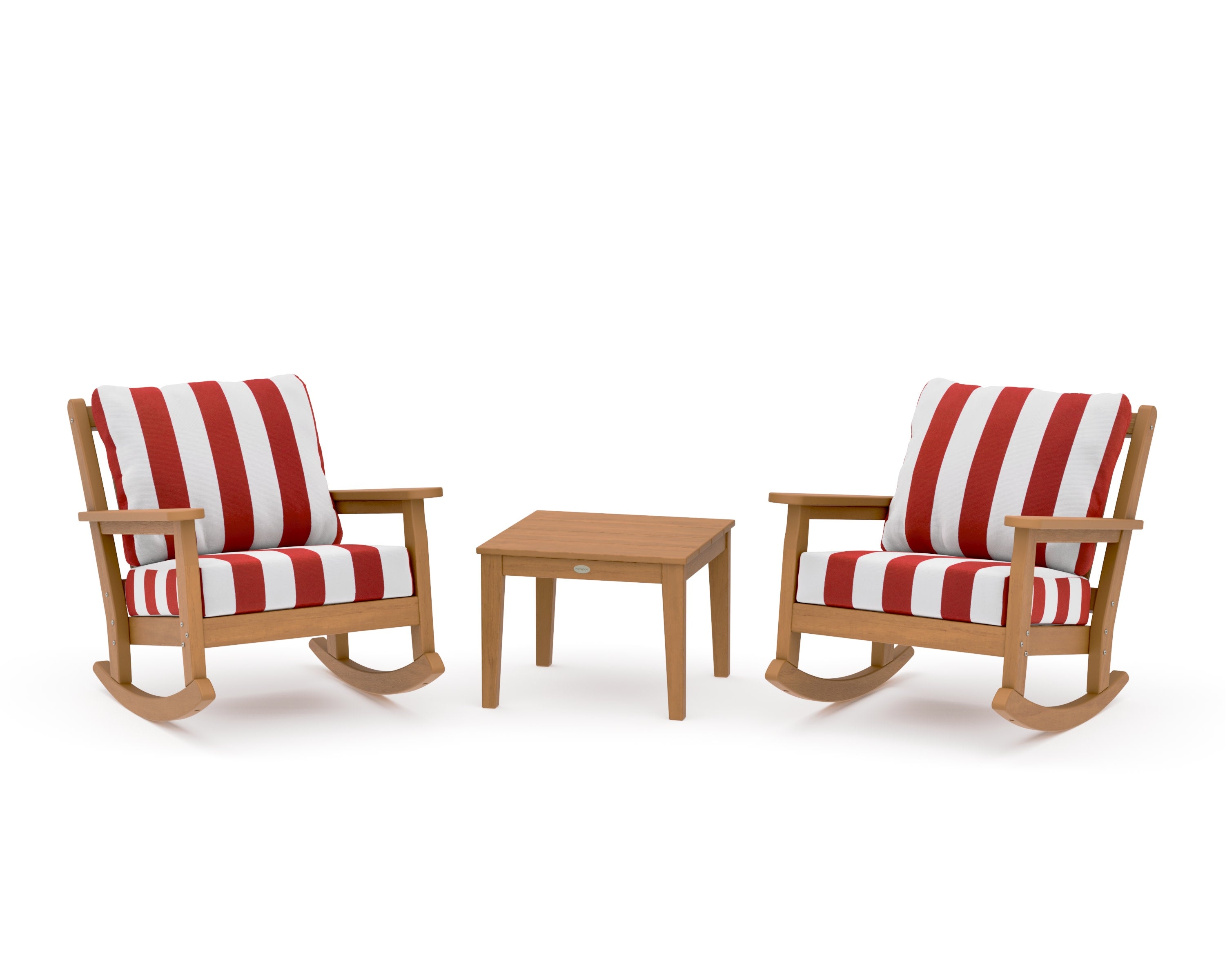 Chippendale 3-Piece Deep Seating Rocker Set in Natural / Cabana Stripe Crimson