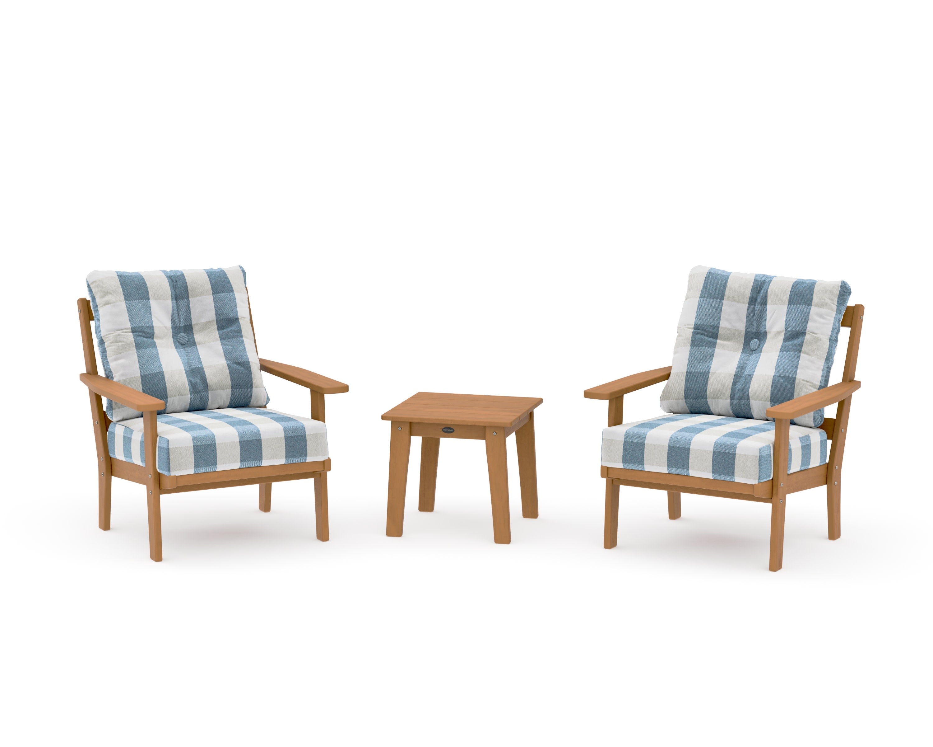 Oxford 3-Piece Deep Seating Set in Natural / Buffalo Plaid Sky Blue