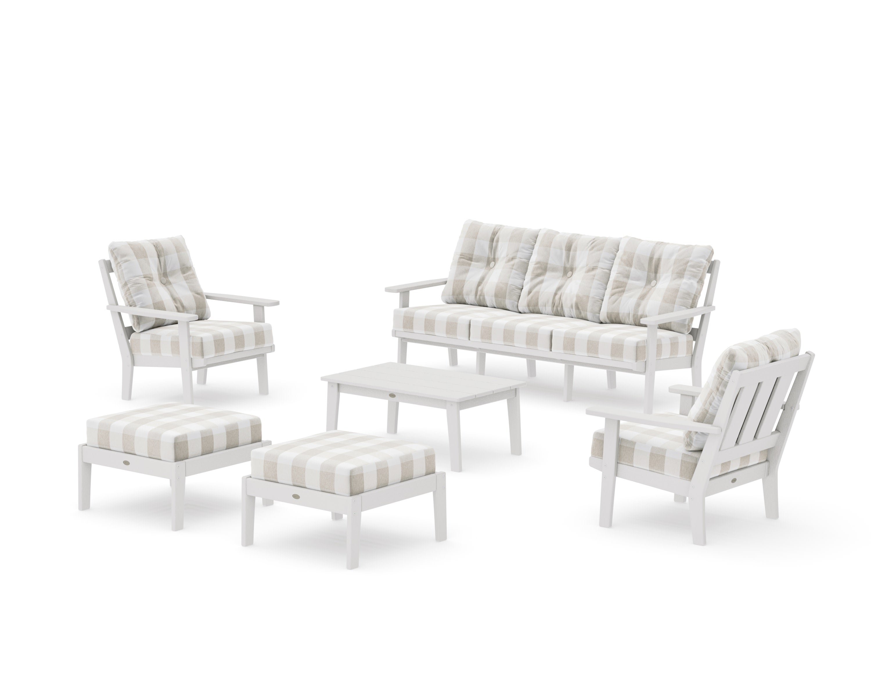Oxford 6-Piece Lounge Sofa Set in Vintage White / Buffalo Plaid Dune Burlap