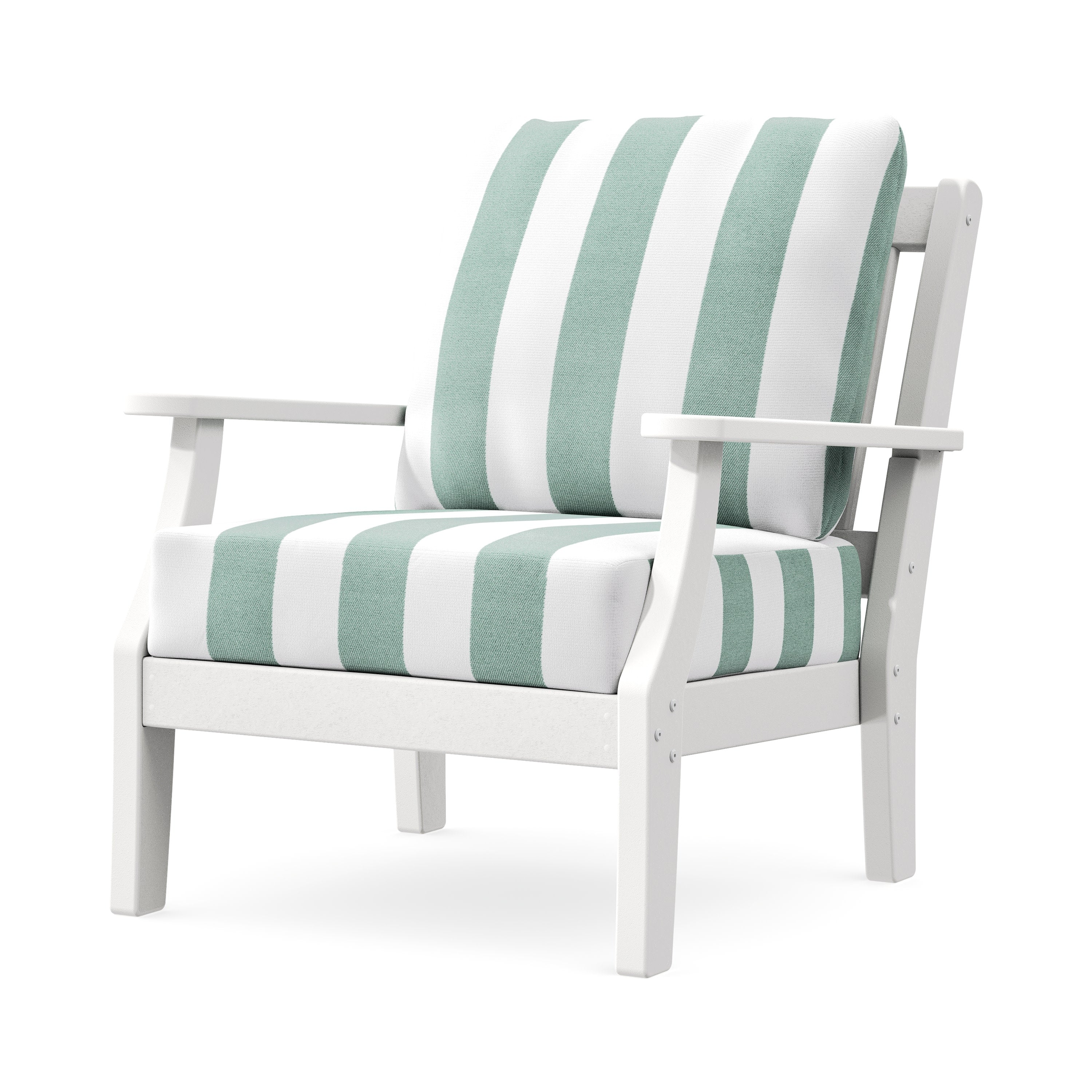 Chinoiserie Deep Seating Chair in White / Cabana Stripe Glacier Spa