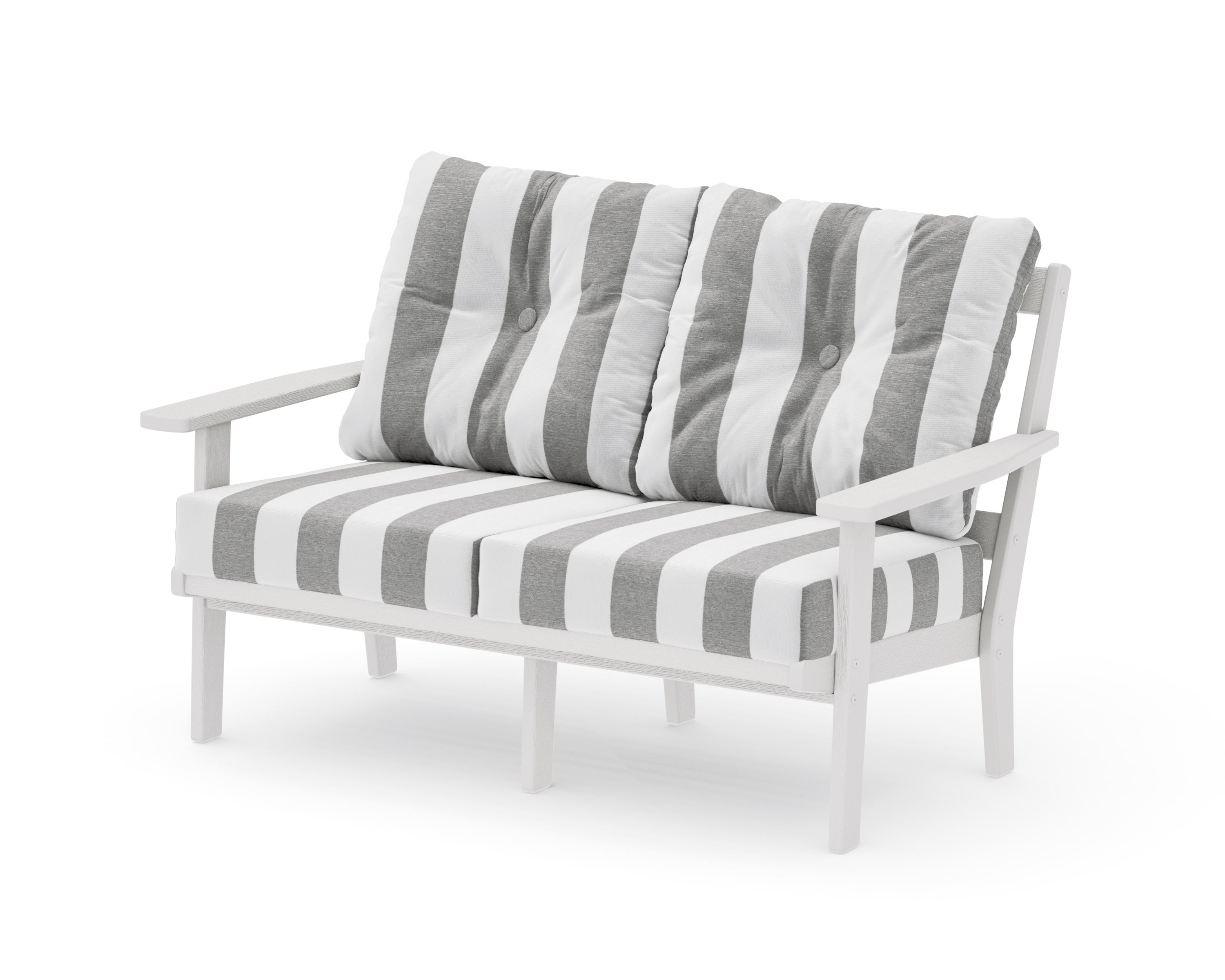 Oxford Deep SeatingLoveseat in Vintage White / Cabana Stripe Grey Mist