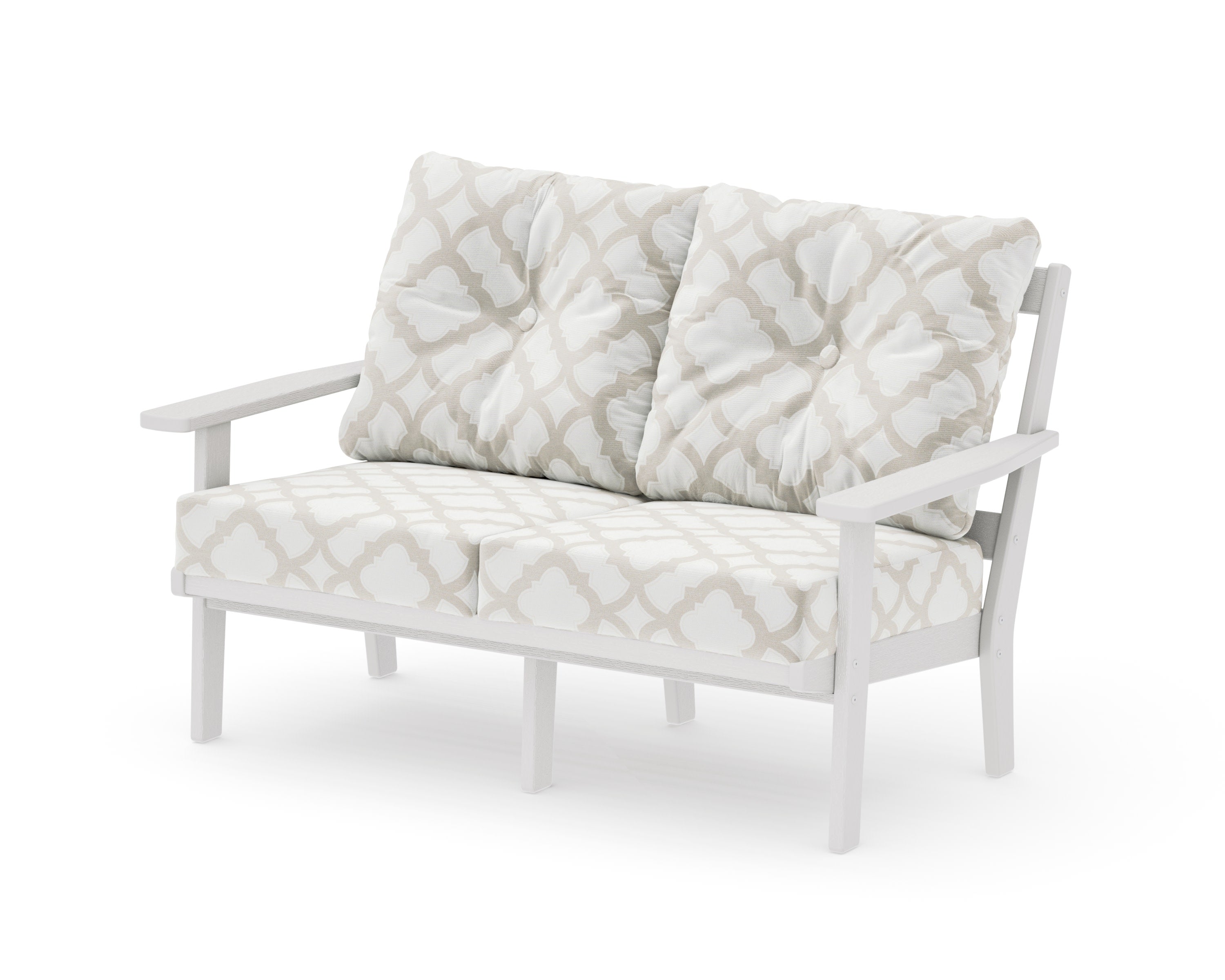 Oxford Deep SeatingLoveseat in Vintage White / Trellis Dune Burlap
