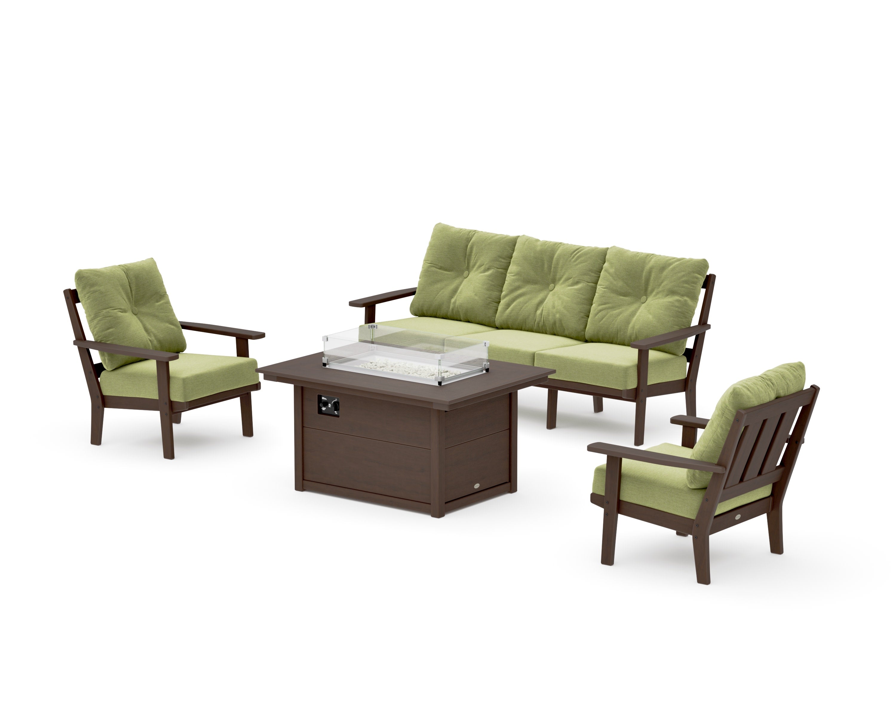 Oxford Deep Seating Fire Pit Table Set in Kona / Chartreuse Boucle