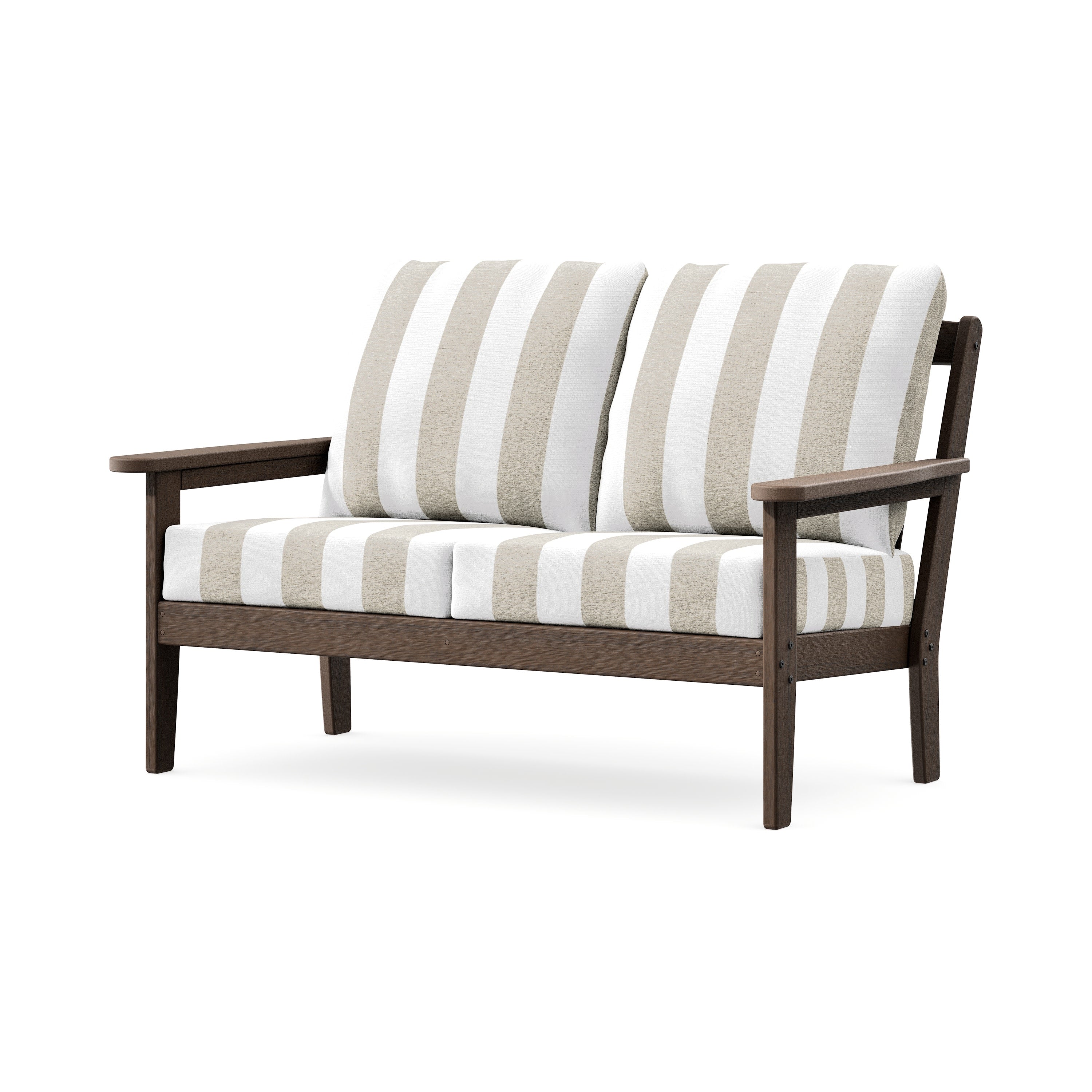 Cottage Deep Seating Loveseat in Kona / Cabana Stripe Dune Burlap
