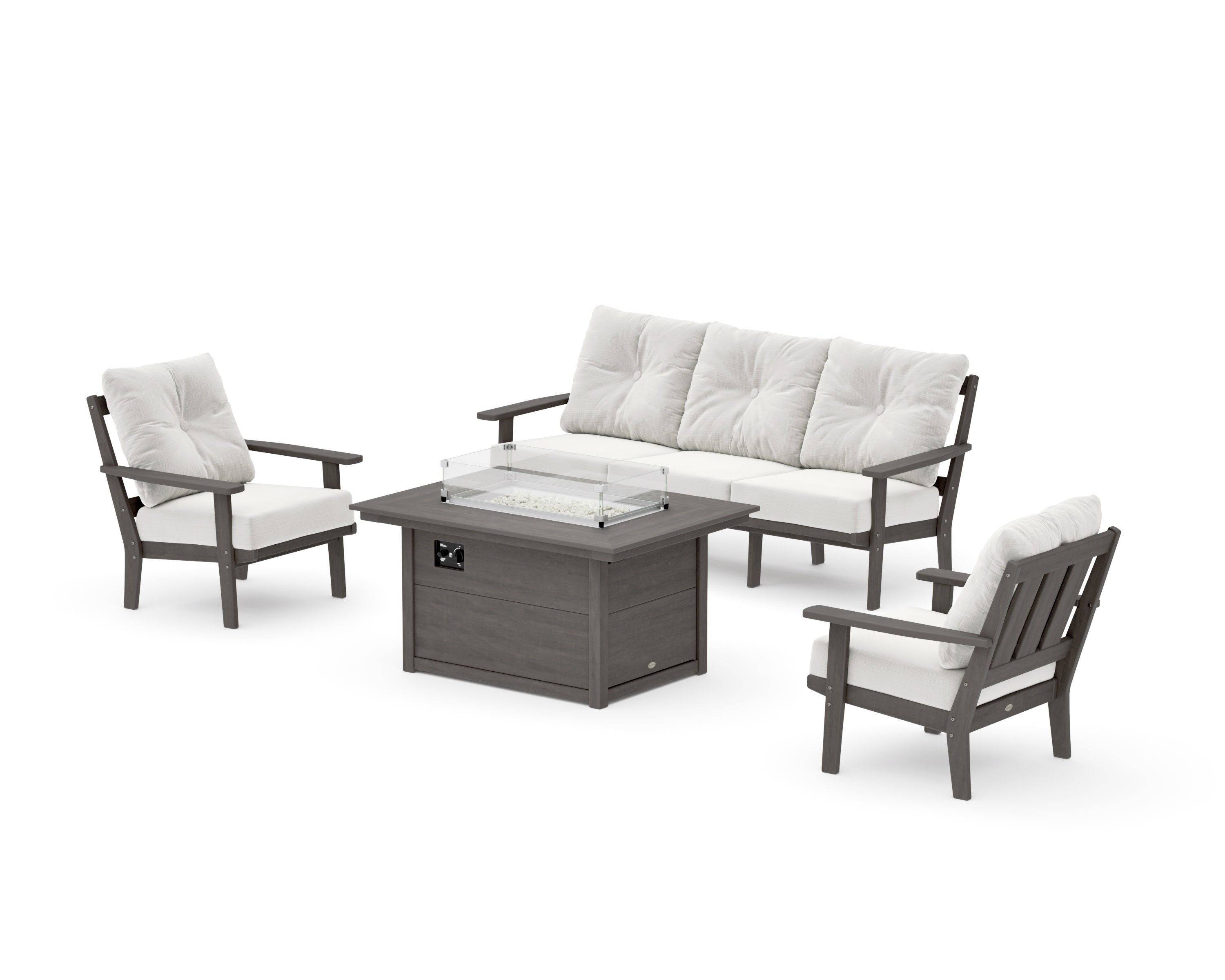 Oxford Deep Seating Fire Pit Table Set in Driftwood / Natural Linen