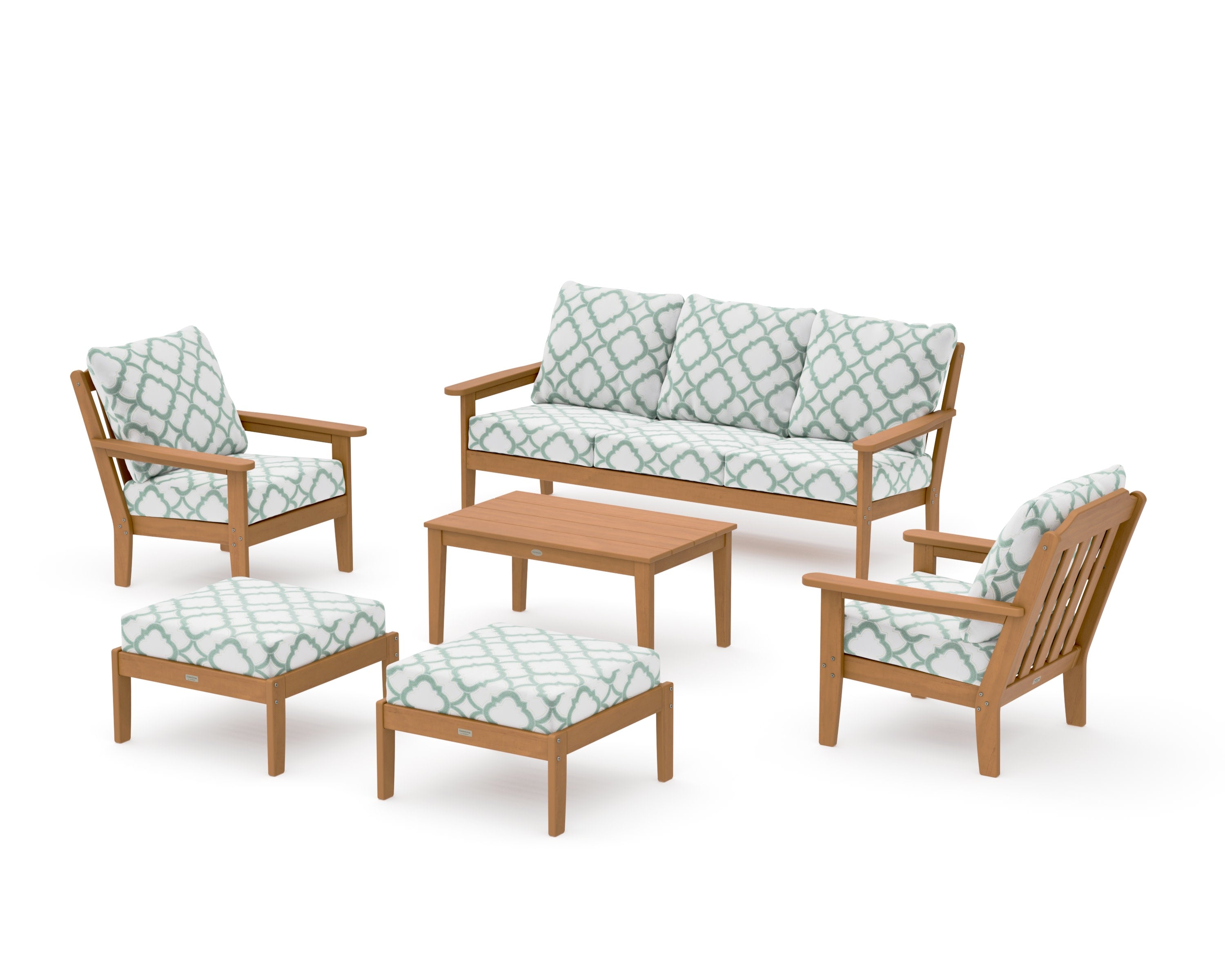 Cottage 6-Piece Lounge Sofa Set in Natural / Trellis Glacier Spa