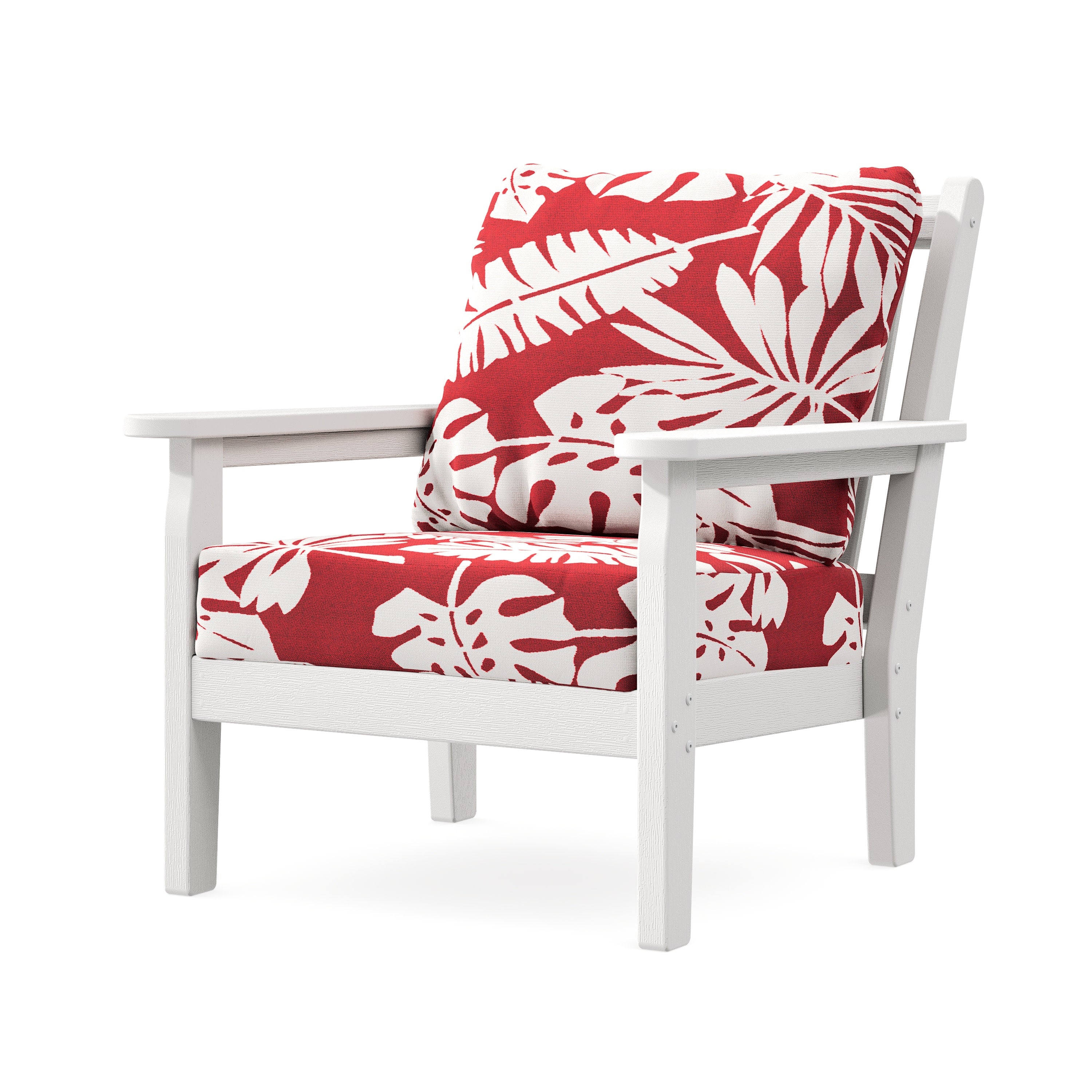 Chippendale Deep Seating Chair in Vintage White / Leaf Crimson