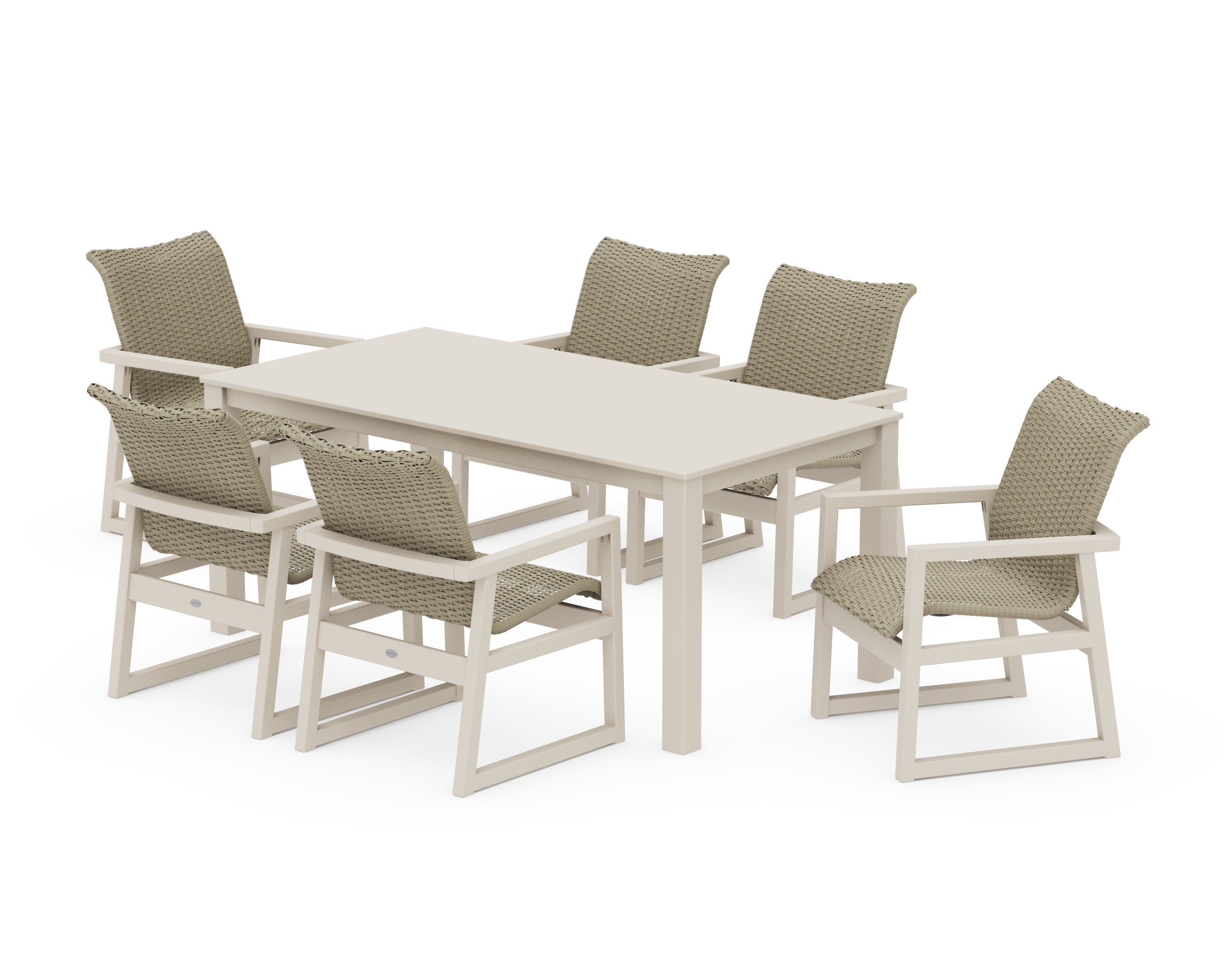 EDGE Woven Arm Chair 7-Piece Parsons Dining Set in Sand / Dune Grass