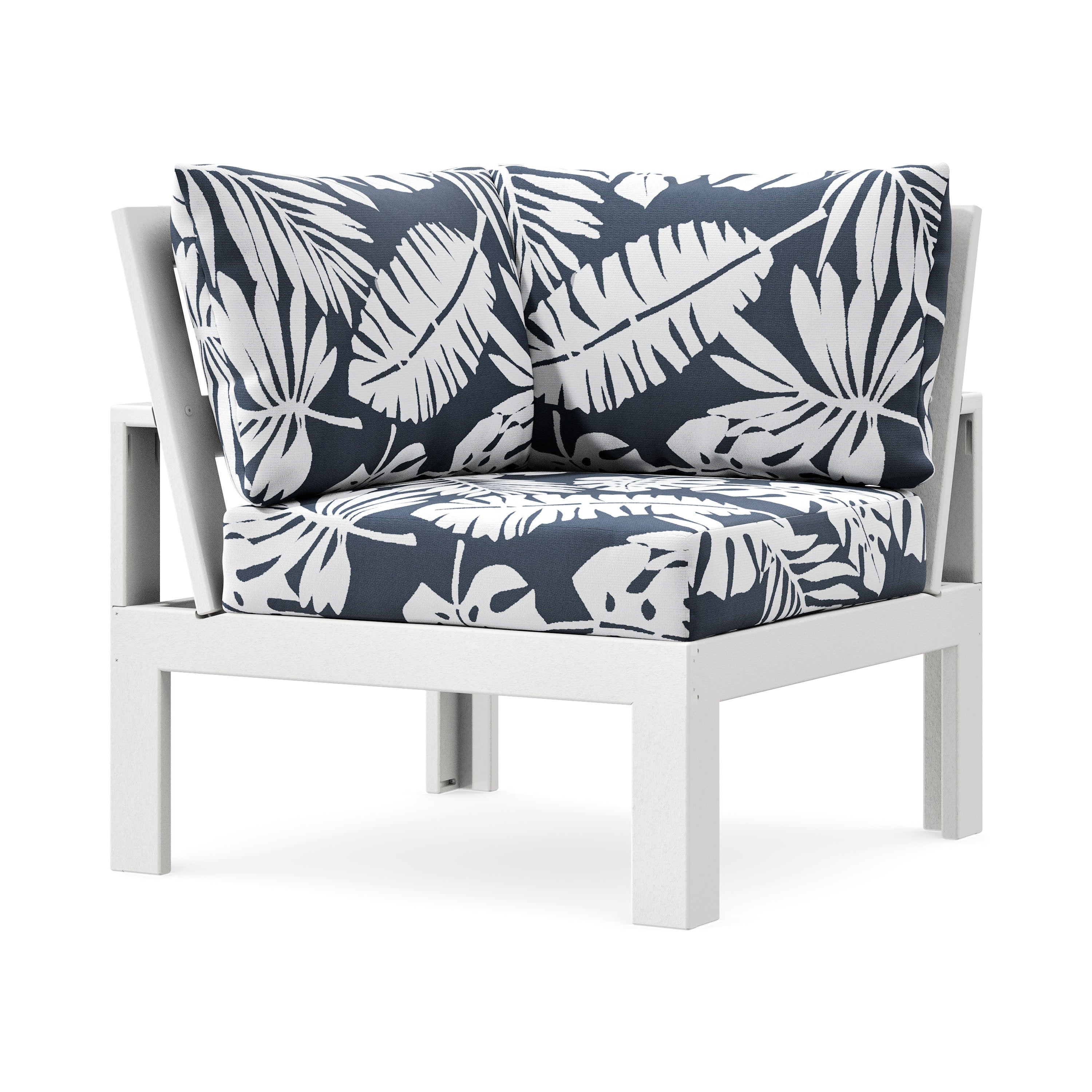 Modular Corner Chair in White / Leaf Marine Indigo
