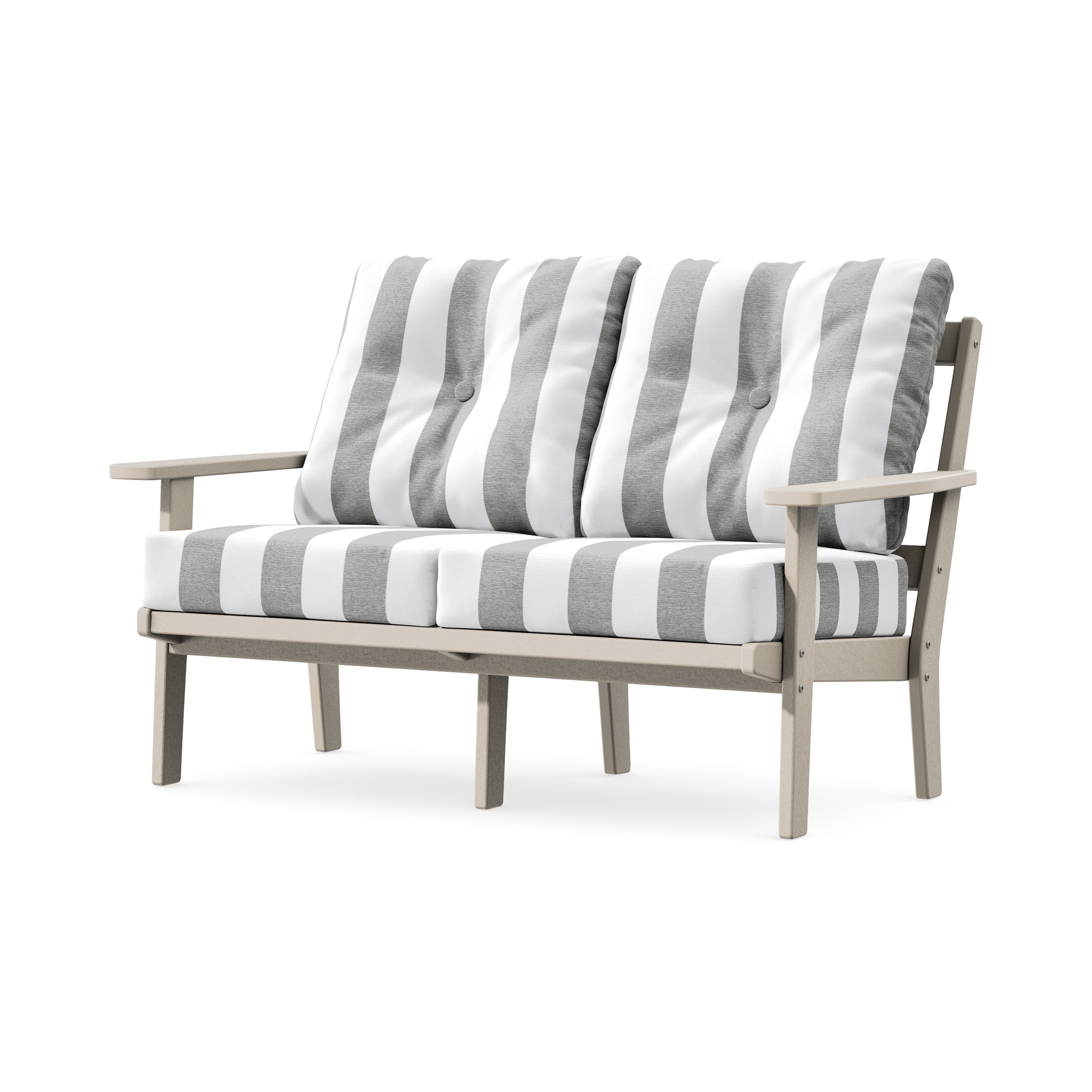 Oxford Deep SeatingLoveseat in Sand / Cabana Stripe Grey Mist