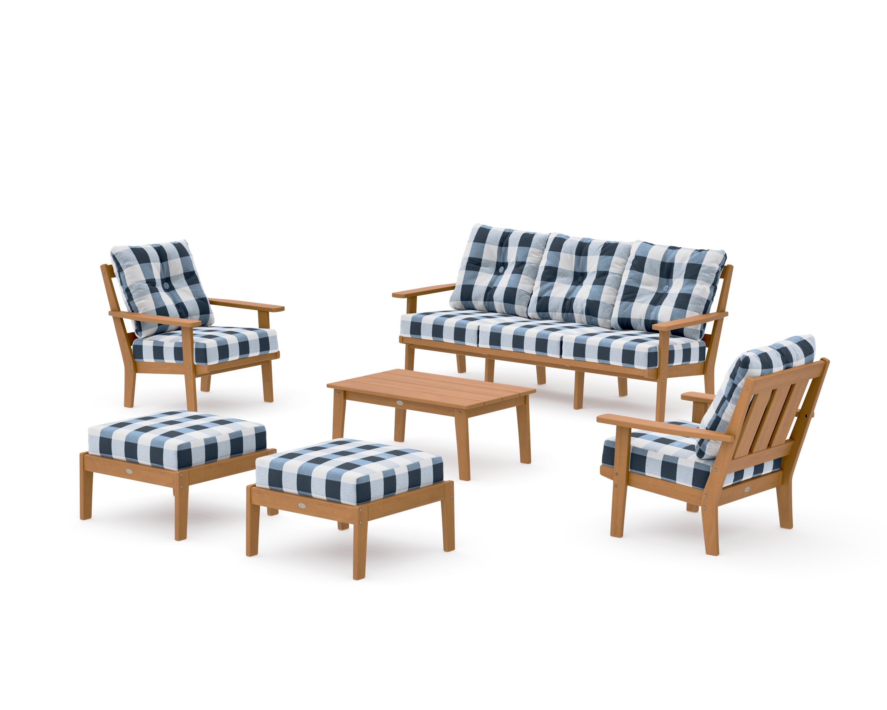 Oxford 6-Piece Lounge Sofa Set in Natural / Buffalo Plaid Marine Indigo