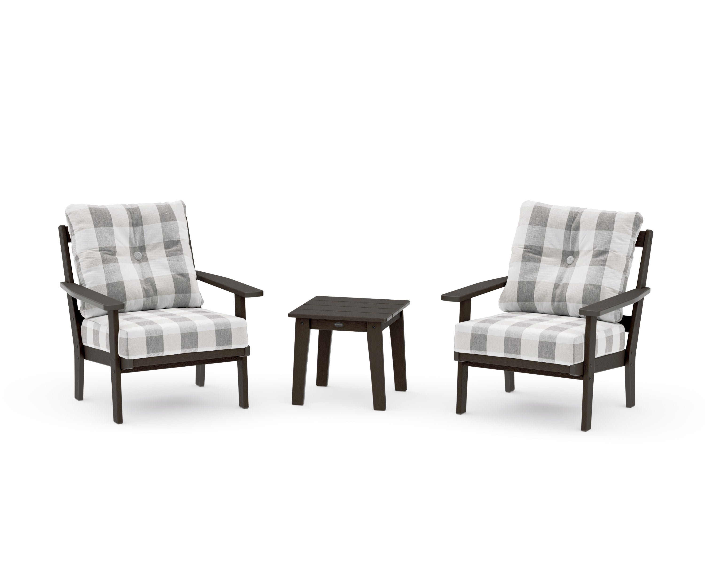 Oxford 3-Piece Deep Seating Set in Vintage Coffee / Buffalo Plaid Grey Mist