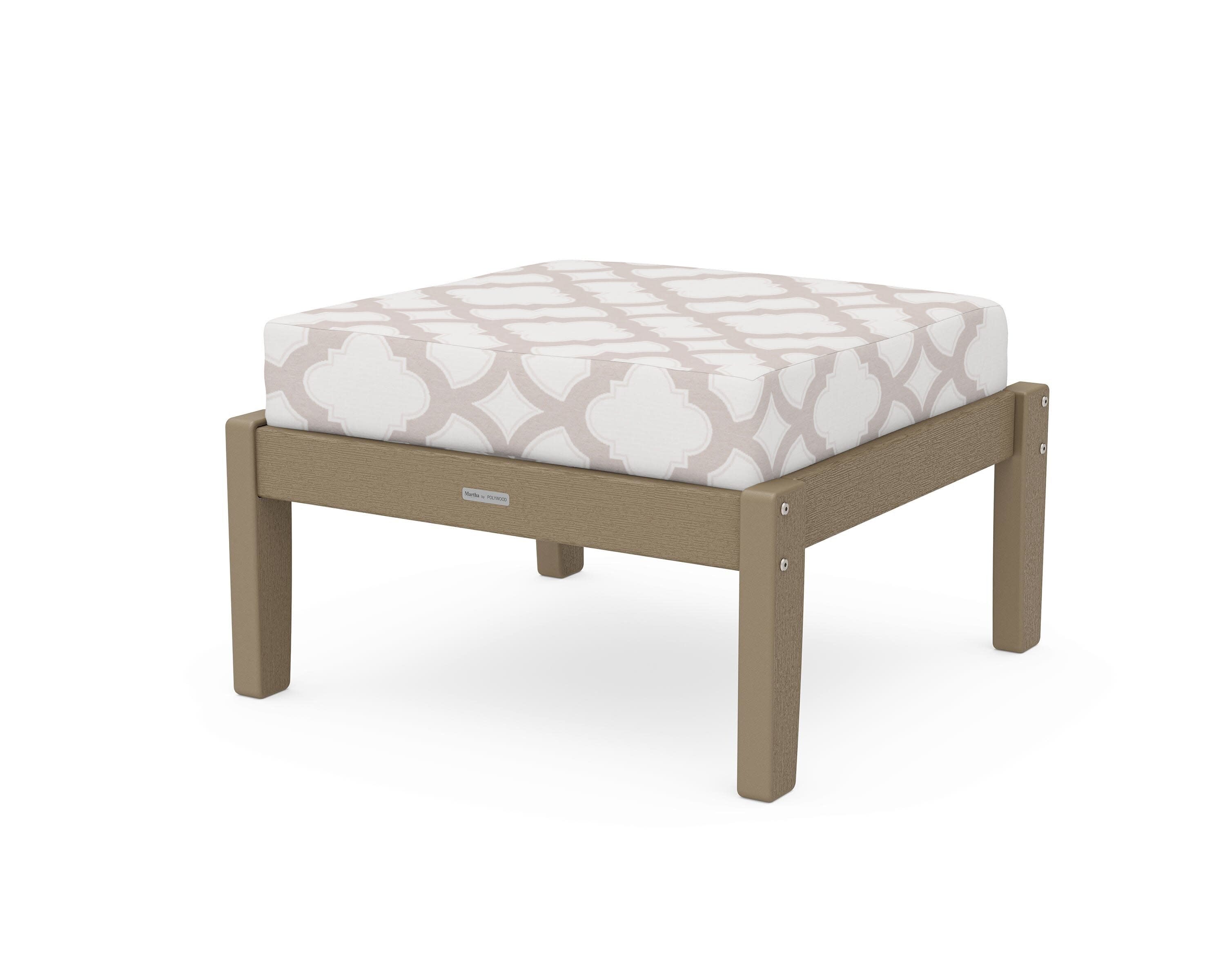 Chinoiserie Deep Seating Ottoman in Vintage Sahara / Trellis Dune Burlap