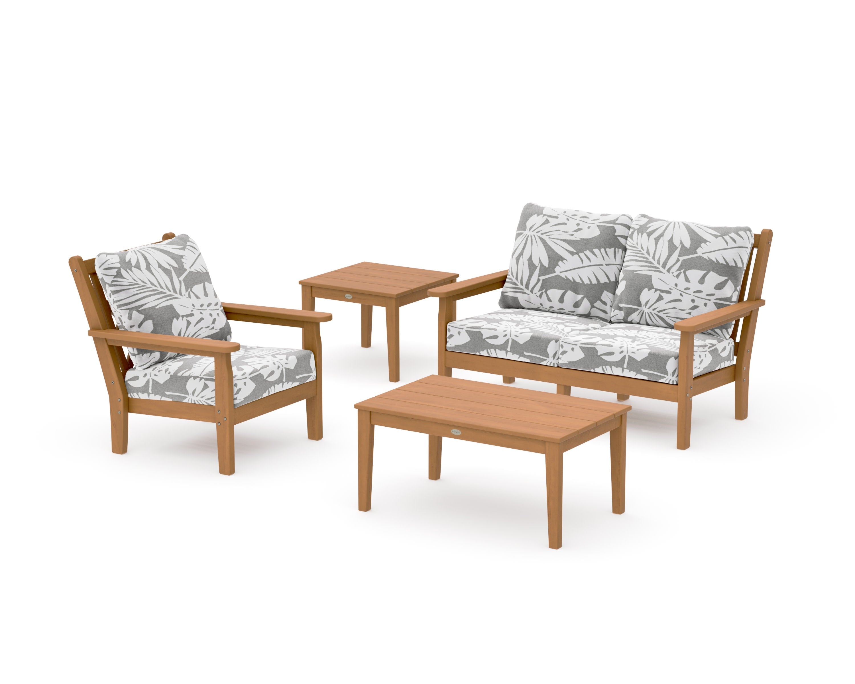 Chippendale 4-Piece Deep Seating Set in Natural / Leaf Grey Mist