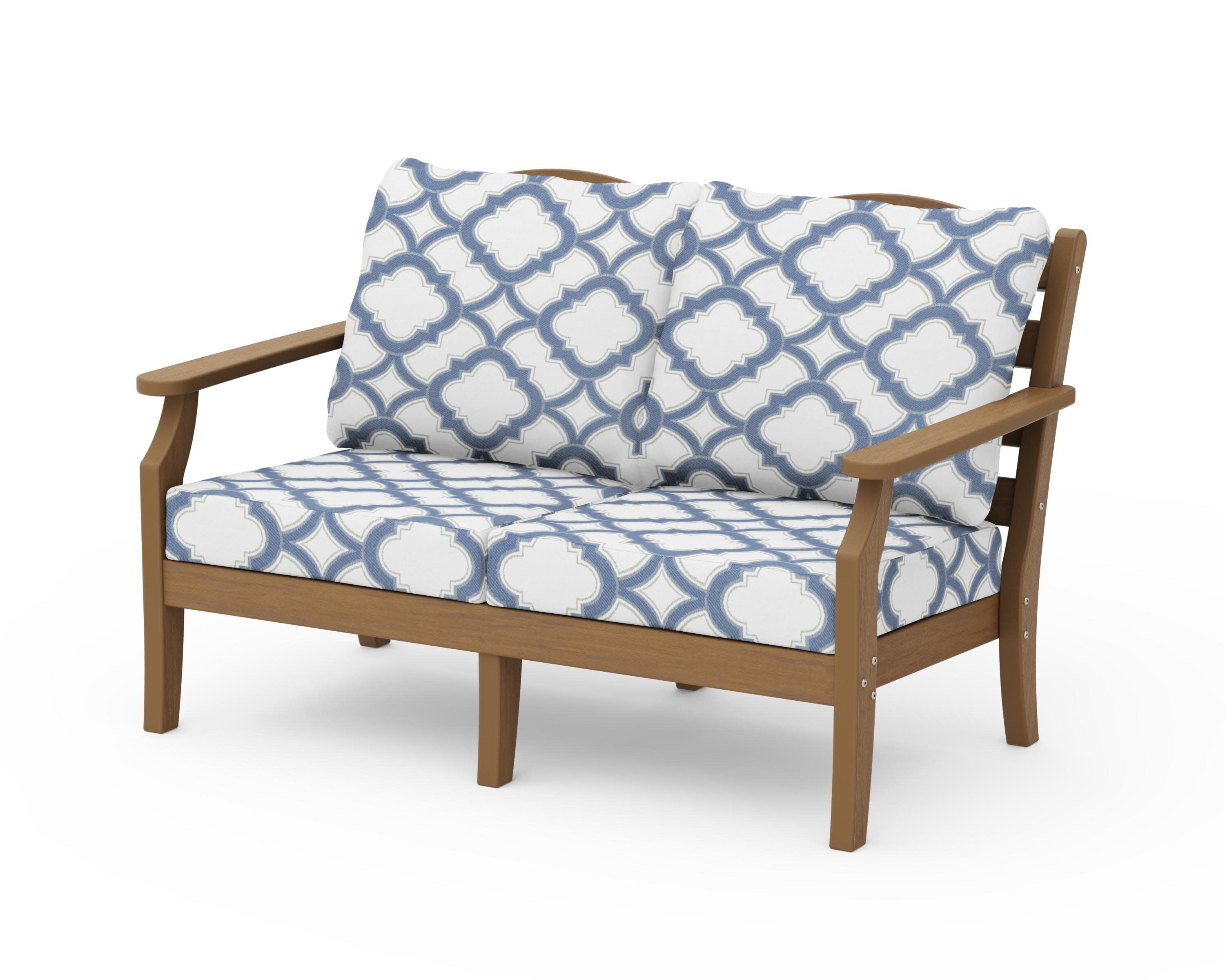 Savannah Deep Seating Loveseat in Natural / Trellis Sky Blue