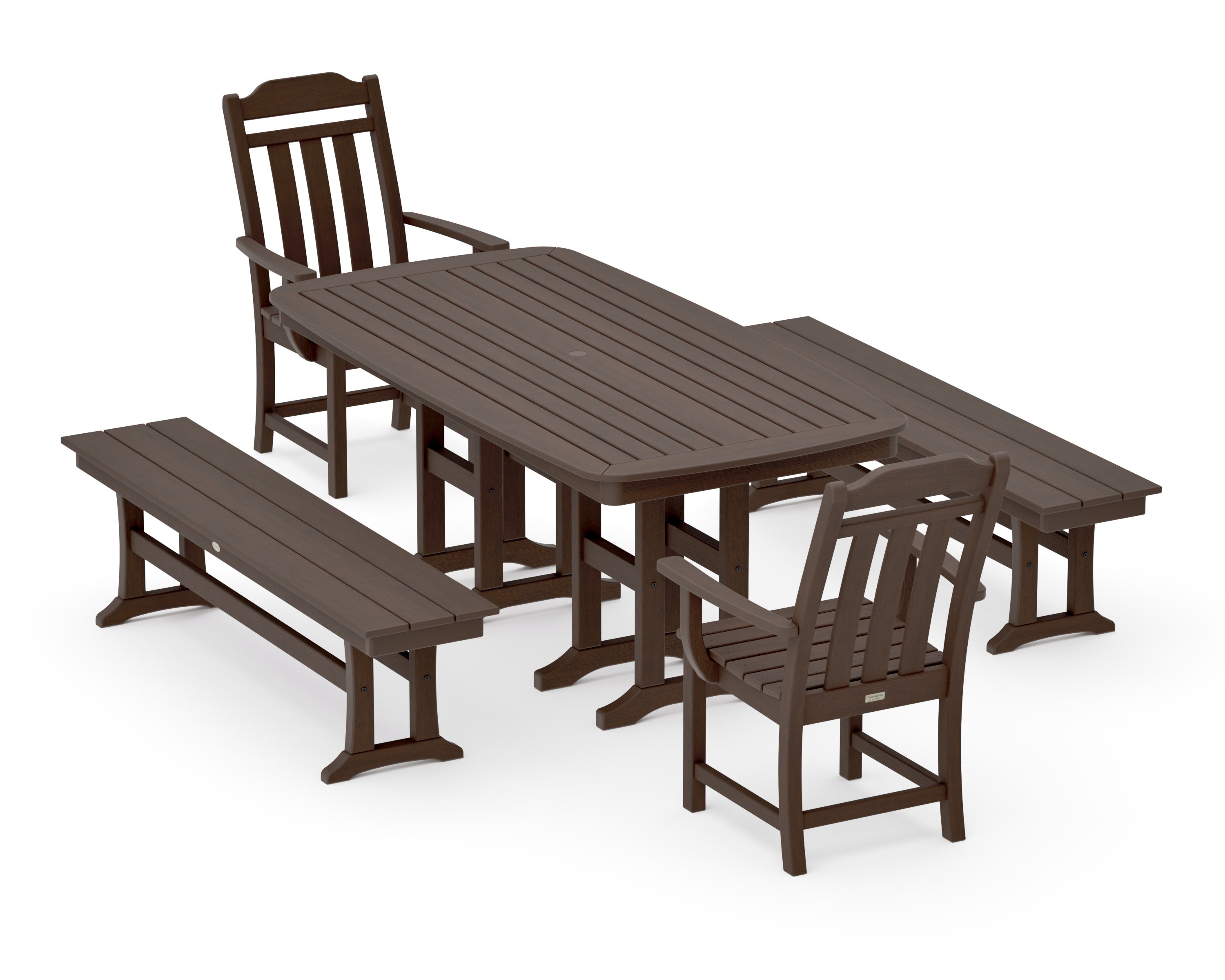 Cottage 5-Piece Dining Set with Benches in Kona