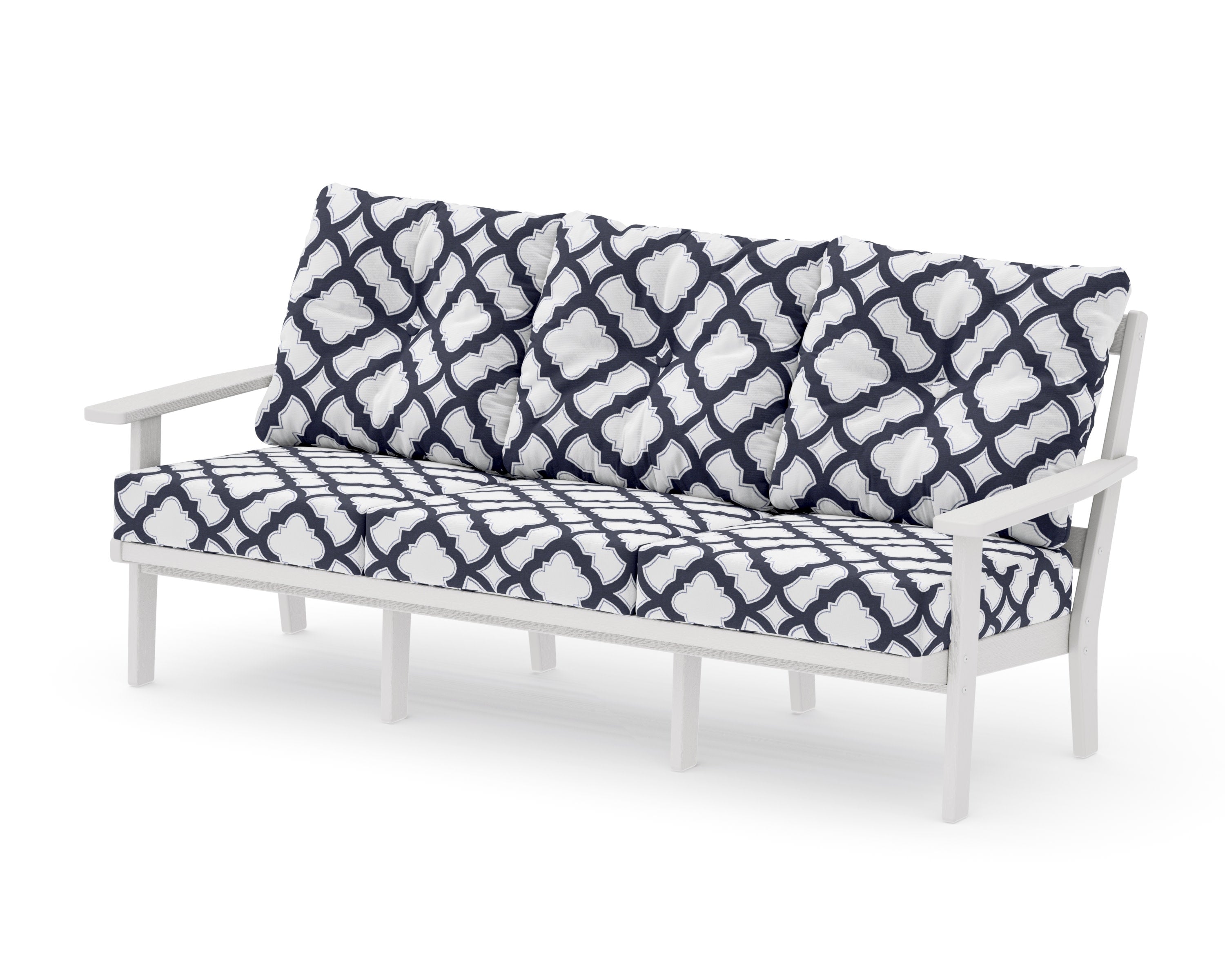 PrairieDeep Seating Sofa in Vintage White / Trellis Navy