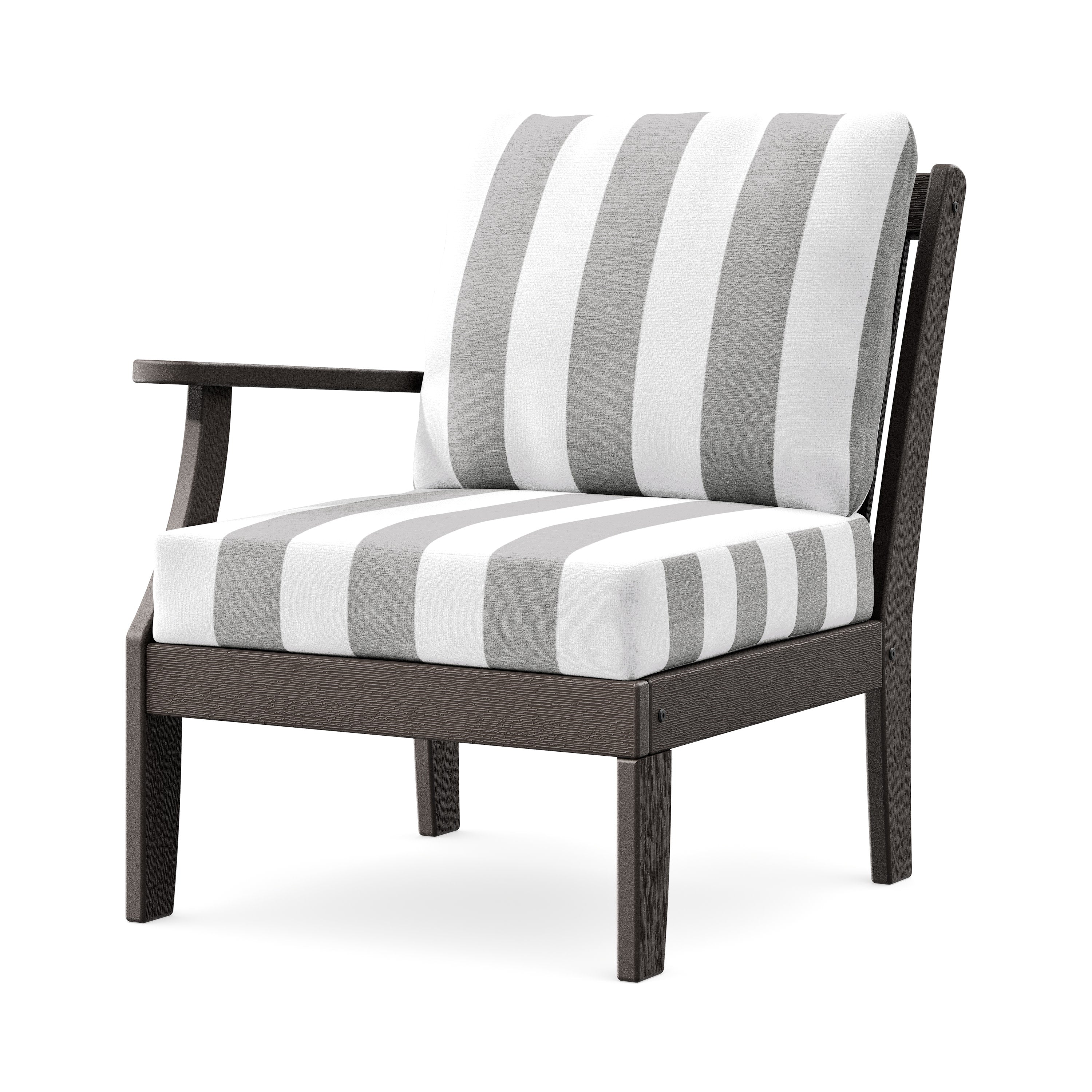 Braxton Modular Left Arm Chair in Vintage Coffee / Cabana Stripe Grey Mist