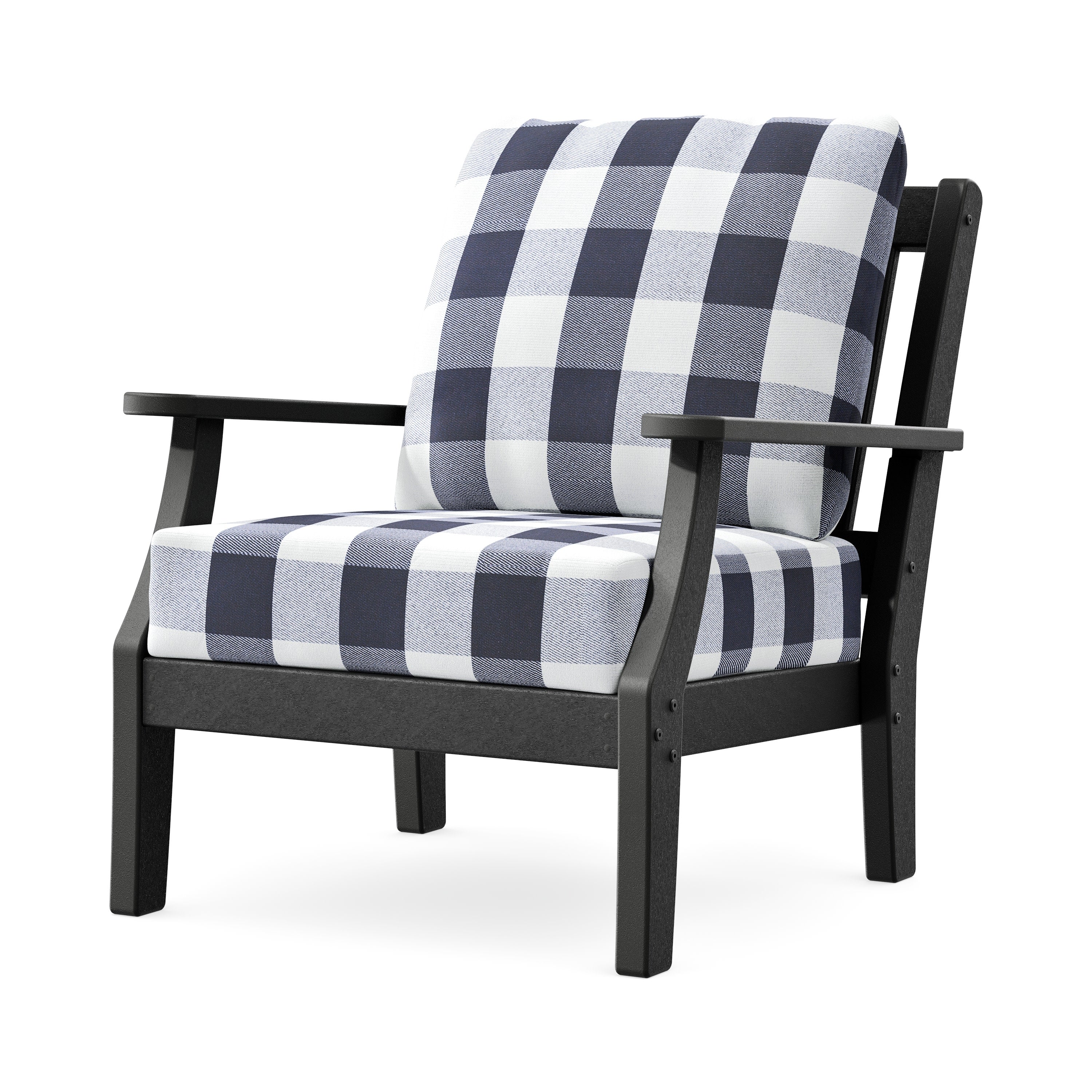 Chinoiserie Deep Seating Chair in Black / Buffalo Plaid Navy