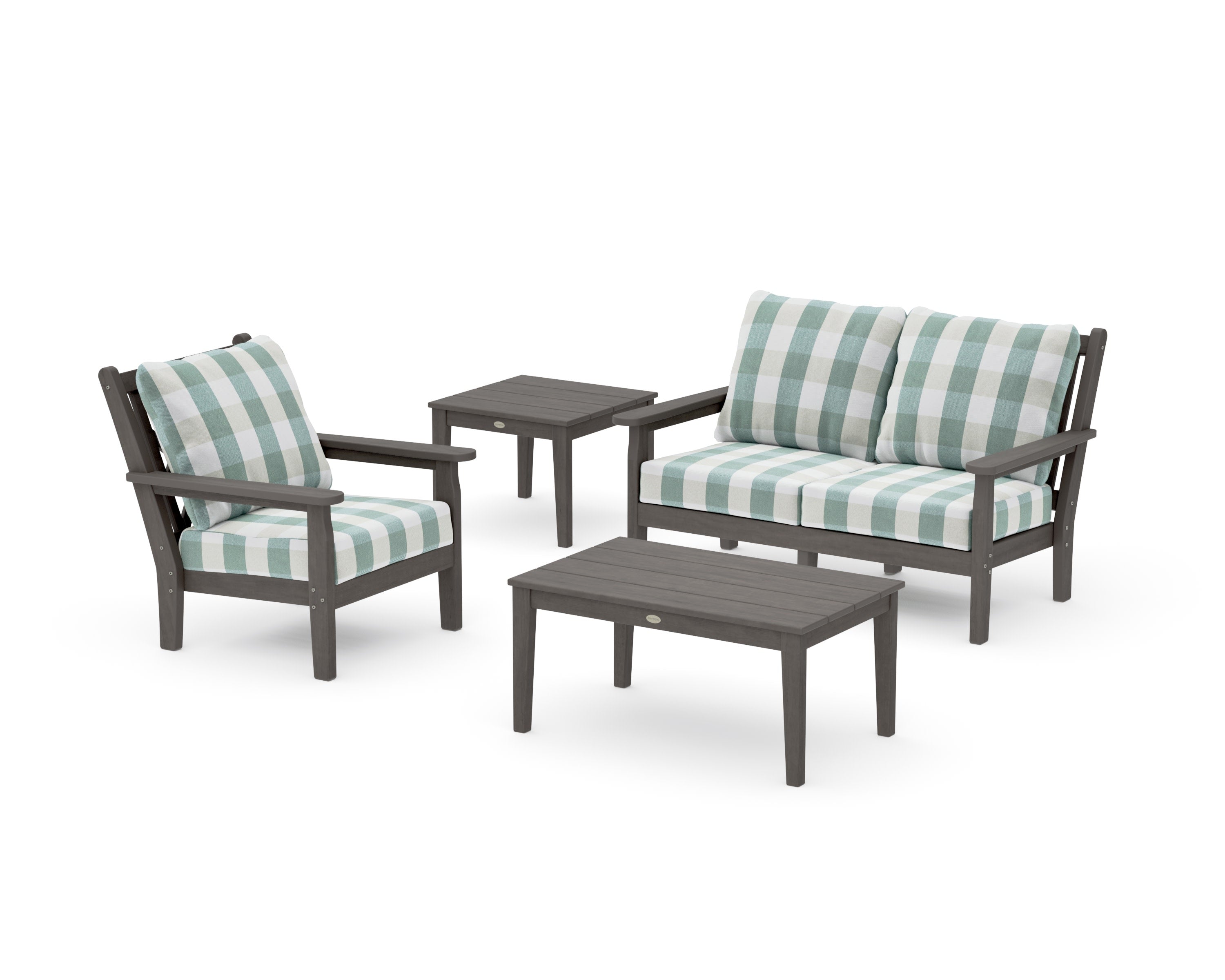 Chippendale 4-Piece Deep Seating Set in Driftwood / Buffalo Plaid Glacier Spa