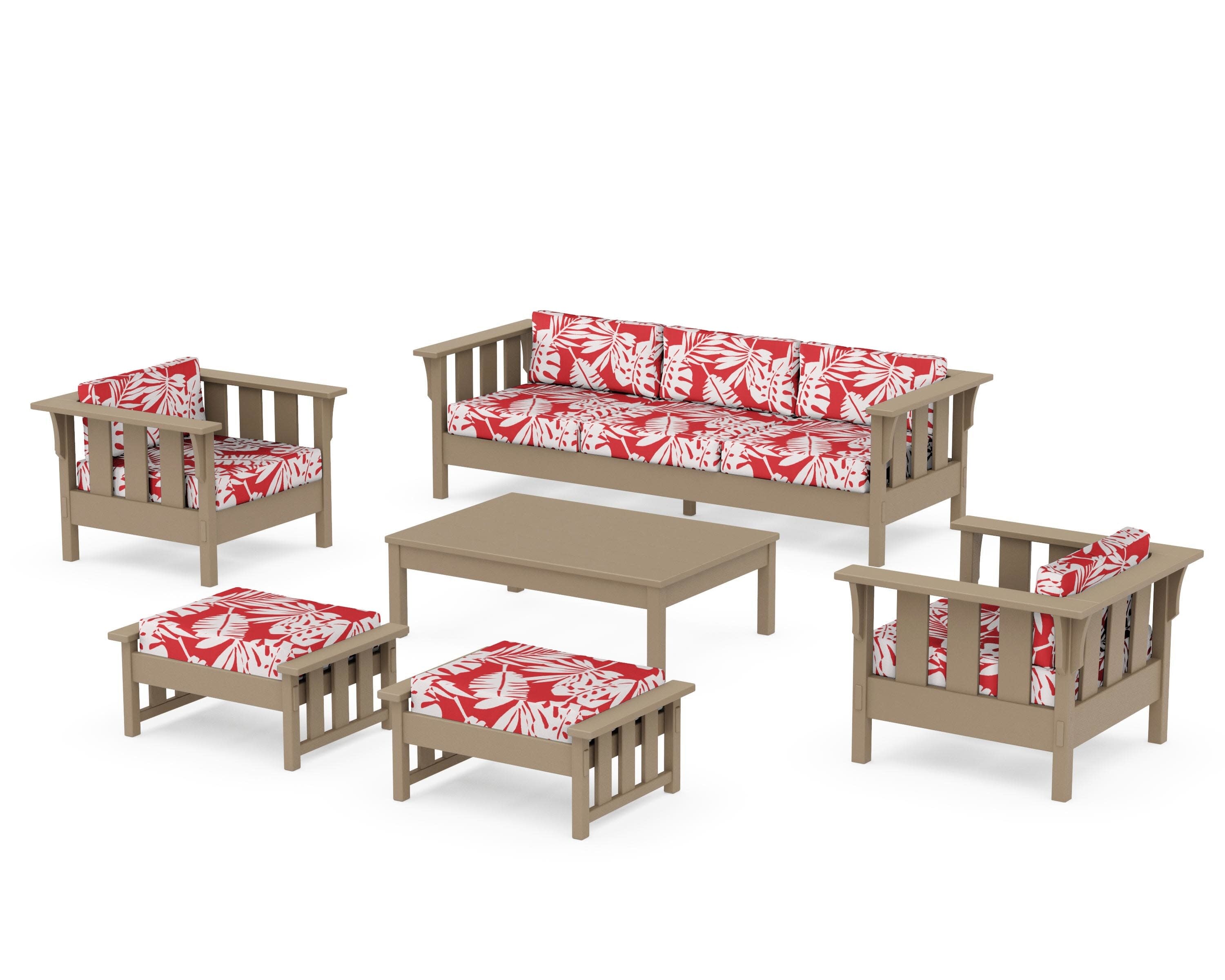 Acadia 6-Piece Lounge Sofa Set in Vintage Sahara / Leaf Crimson